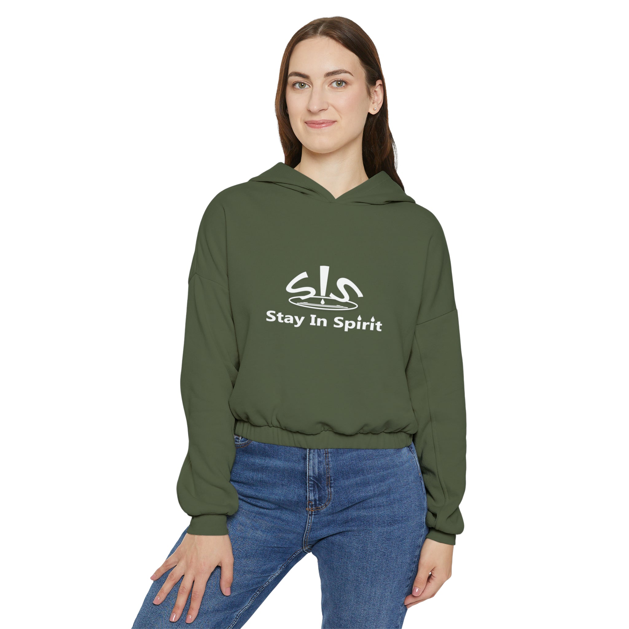 Women's Stay In Spirit White Logo Cinched Bottom Hoodie - Stay In Spirit Shop