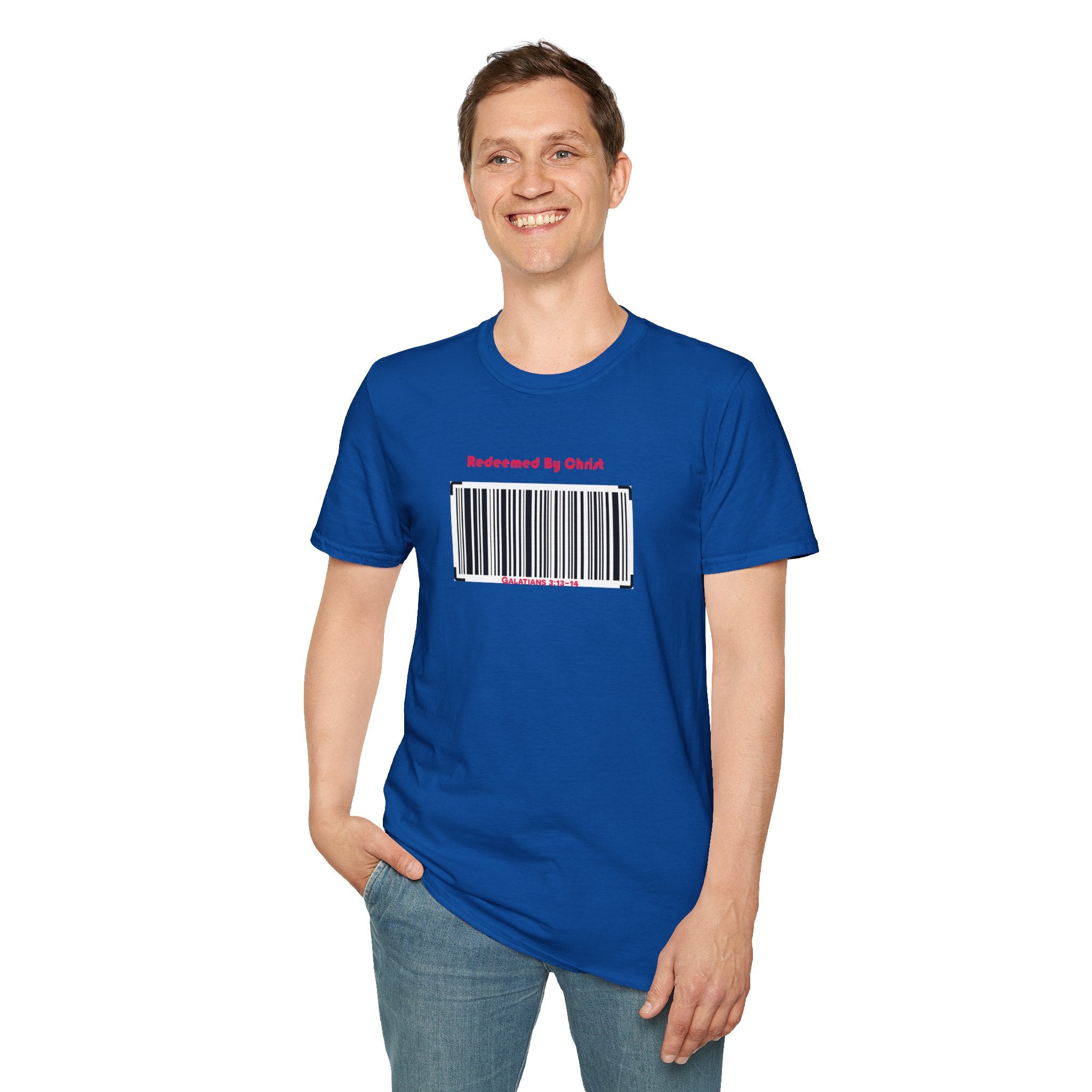 Redeemed By Christ (Red/Black) Unisex Softstyle T-Shirt - Stay In Spirit Shop