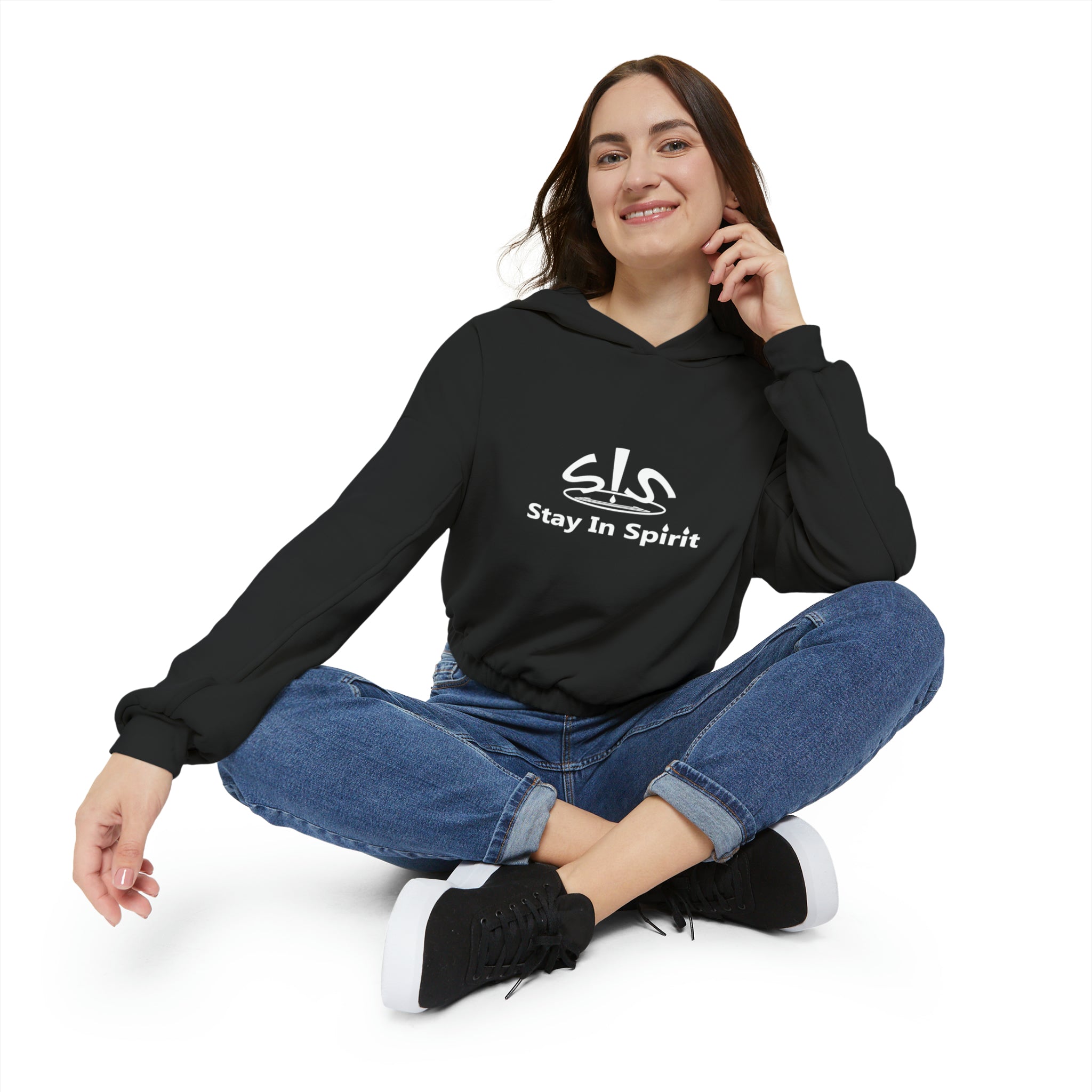 Women's Stay In Spirit White Logo Cinched Bottom Hoodie - Stay In Spirit Shop