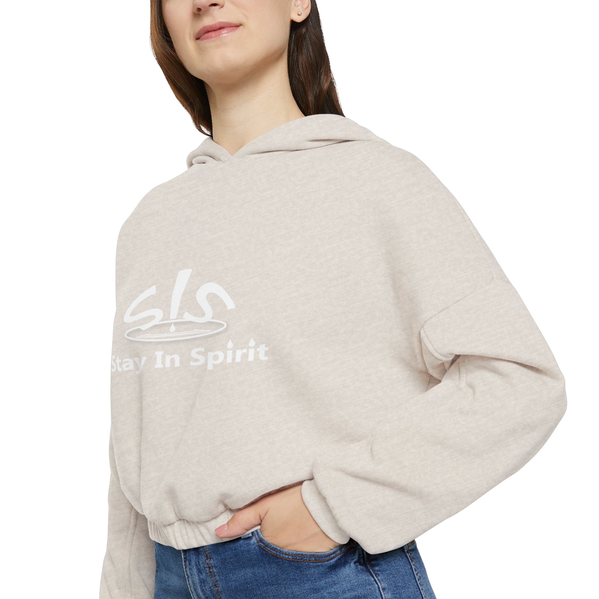 Women's Stay In Spirit White Logo Cinched Bottom Hoodie - Stay In Spirit Shop