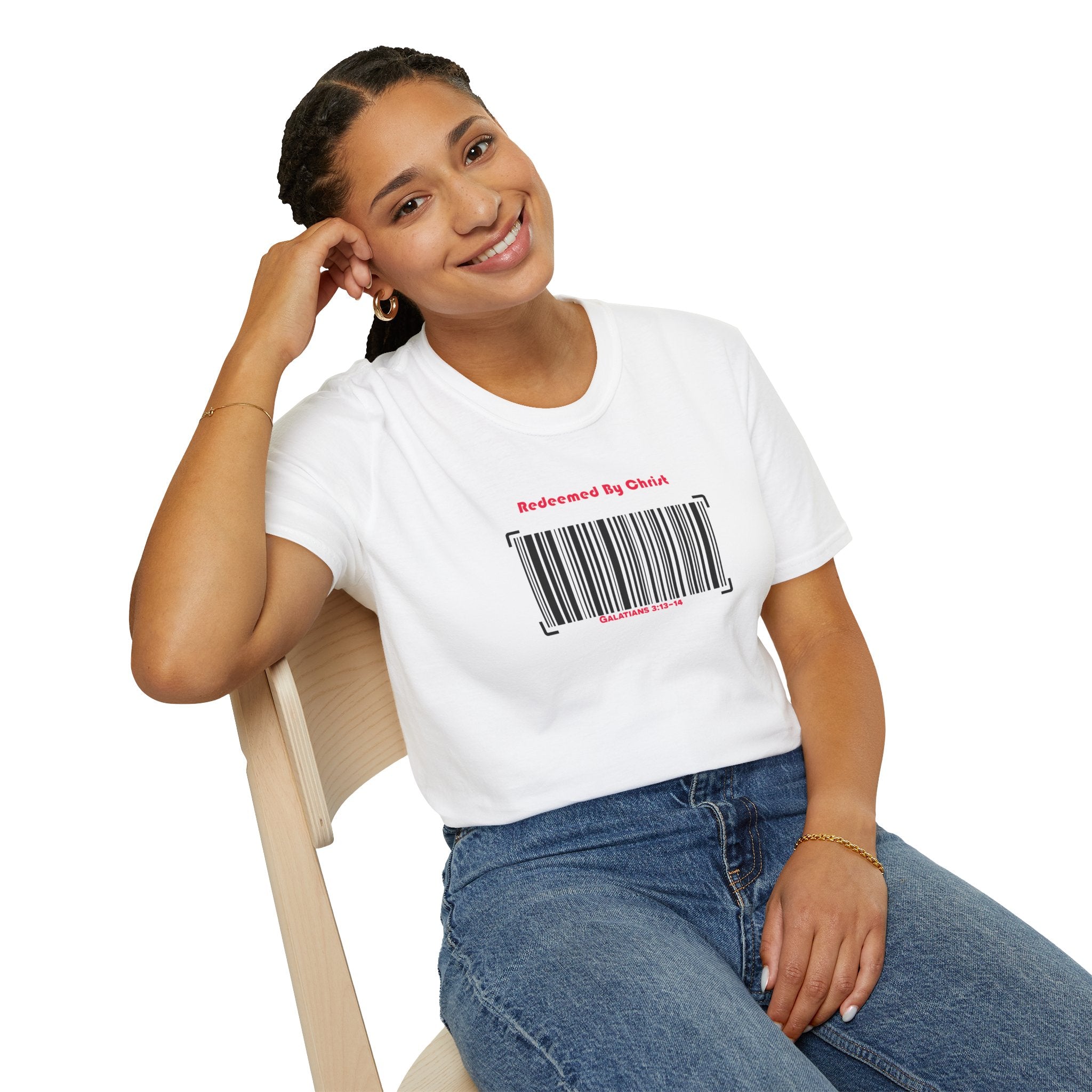 Redeemed By Christ (Red/Black) Unisex Softstyle T-Shirt - Stay In Spirit Shop