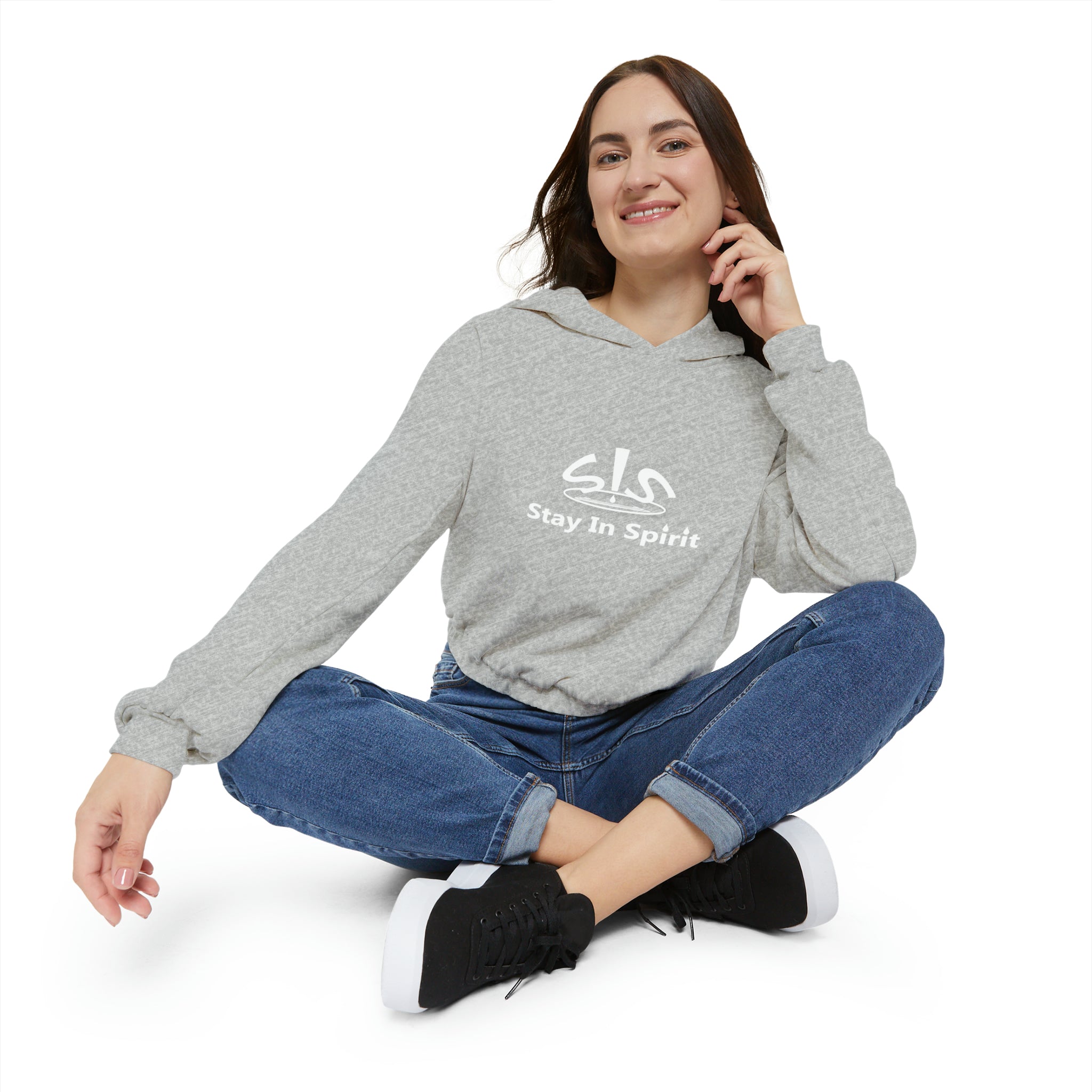 Women's Stay In Spirit White Logo Cinched Bottom Hoodie - Stay In Spirit Shop