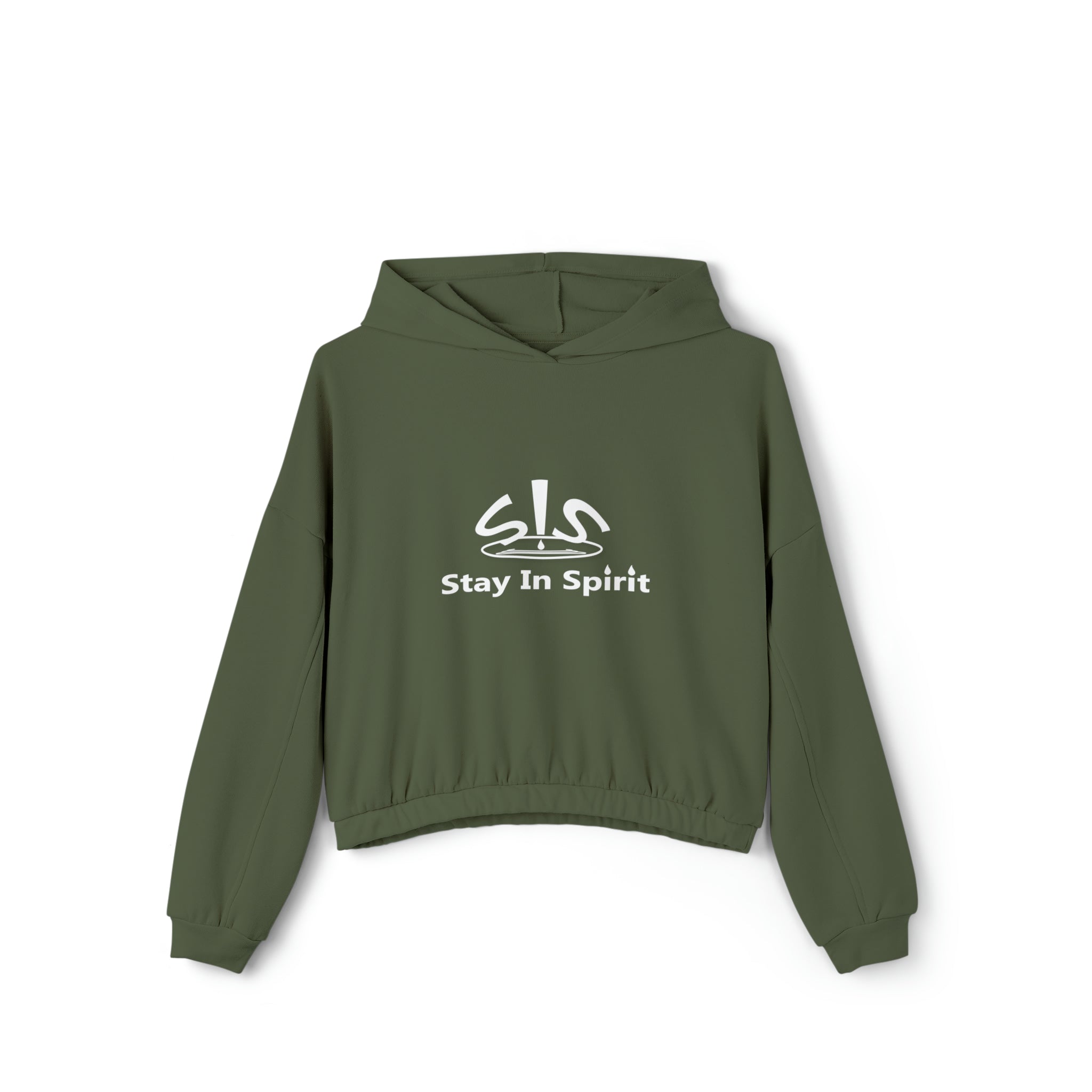 Women's Stay In Spirit White Logo Cinched Bottom Hoodie - Stay In Spirit Shop