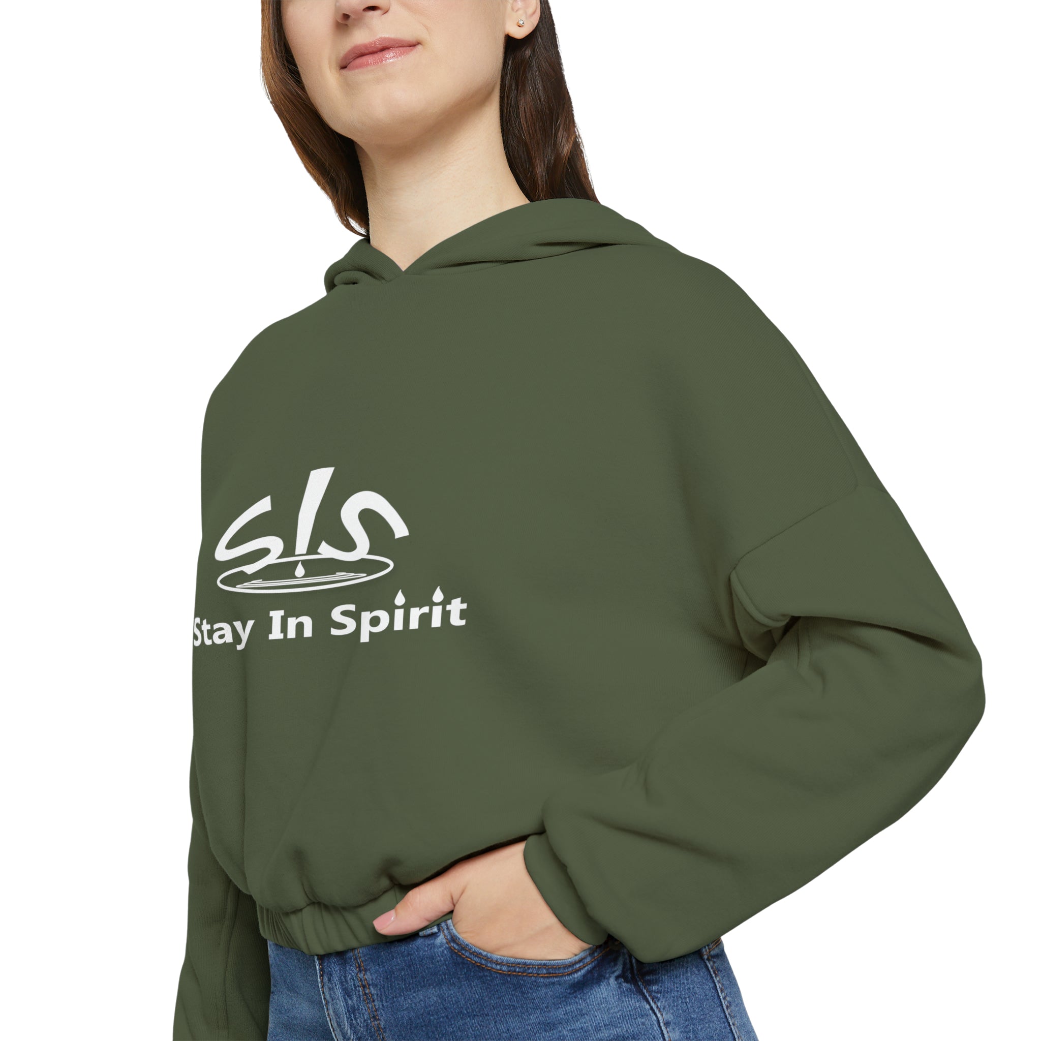 Women's Stay In Spirit White Logo Cinched Bottom Hoodie - Stay In Spirit Shop