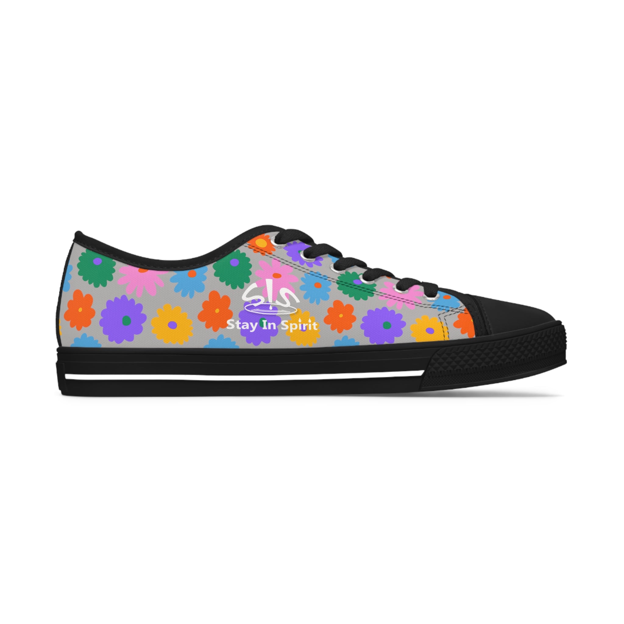 Stay In Spirit Gray Flower Women's Low Top Shoes - Stay In Spirit Shop