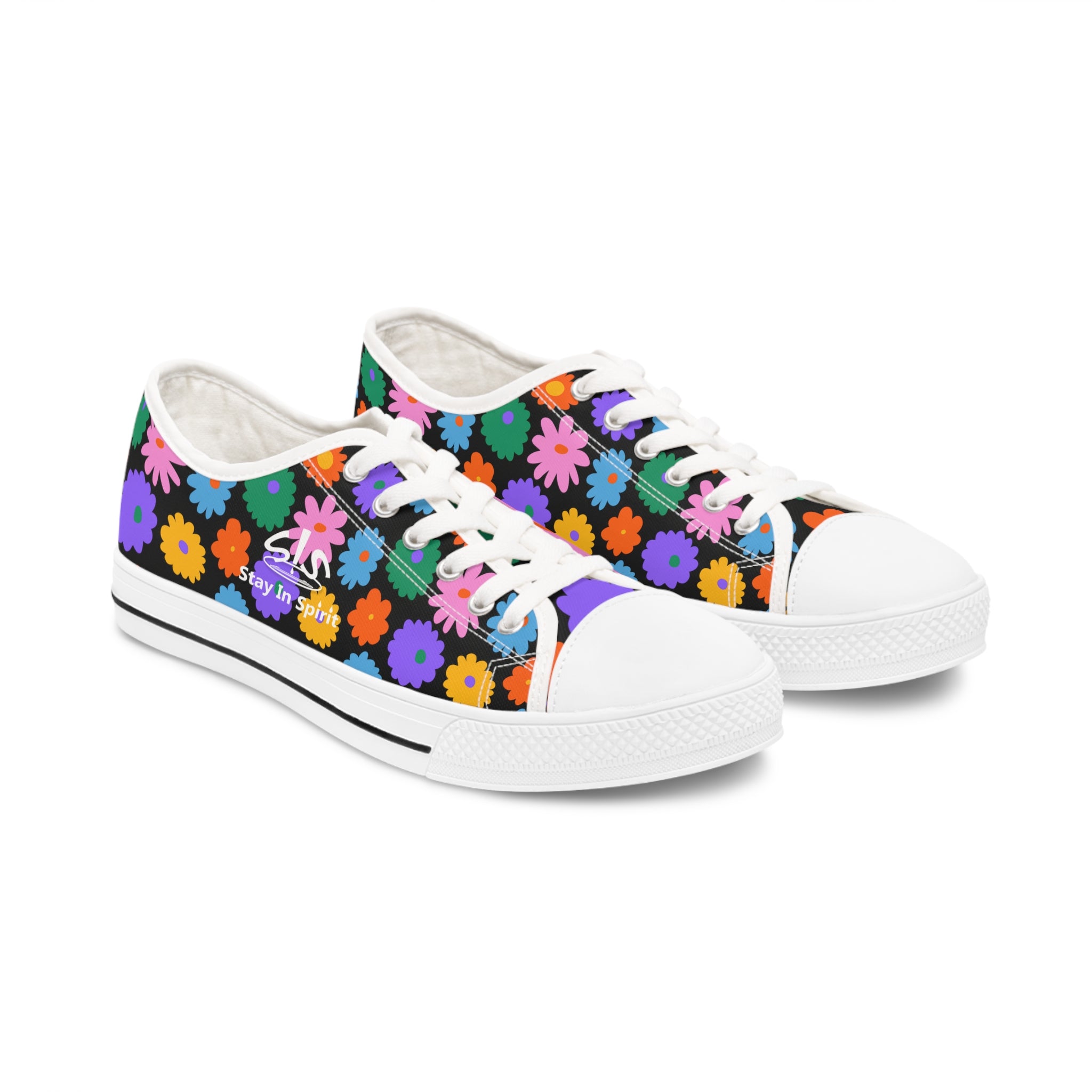 Stay In Spirit Black Flower Women's Low Top Shoes - Stay In Spirit Shop