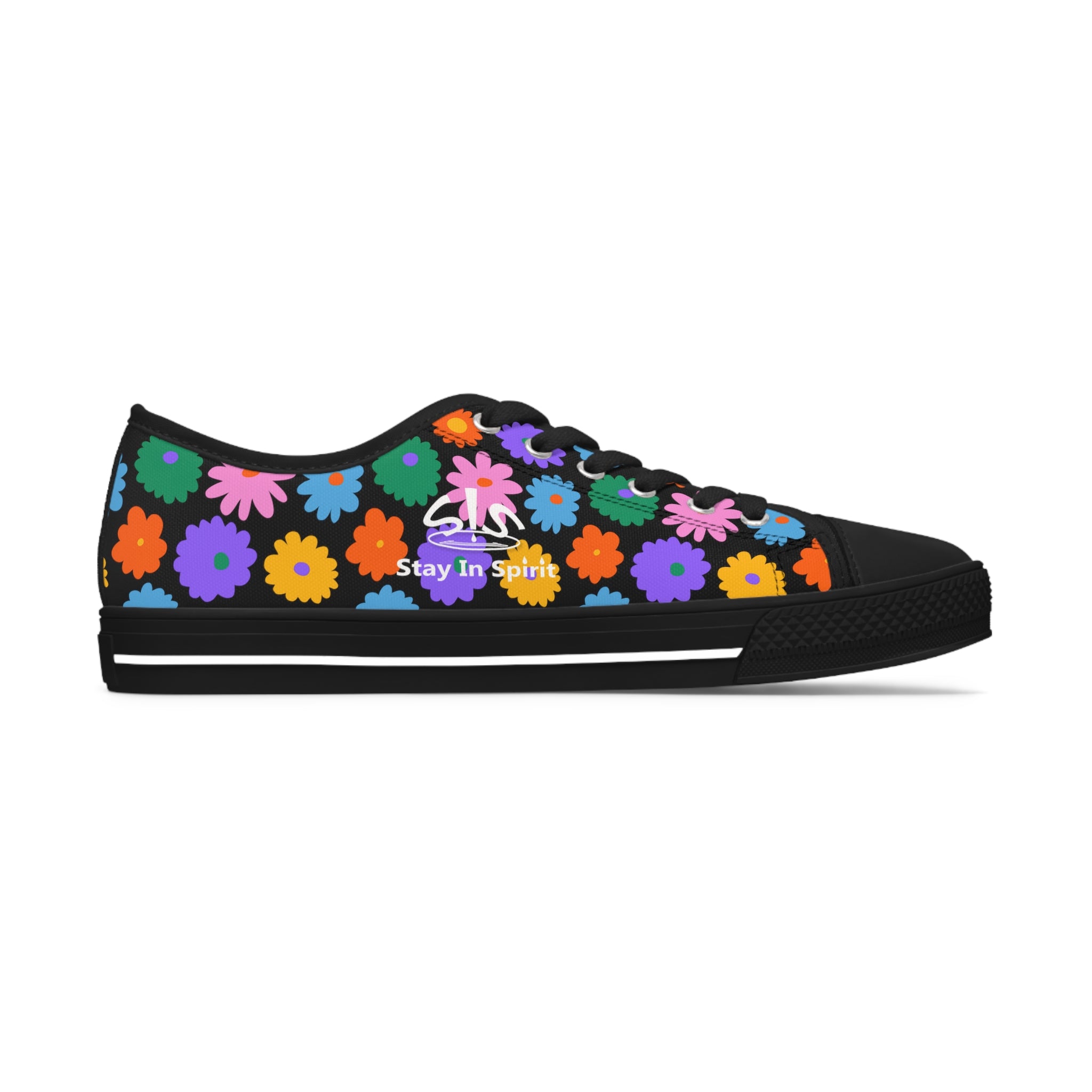 Stay In Spirit Black Flower Women's Low Top Shoes - Stay In Spirit Shop