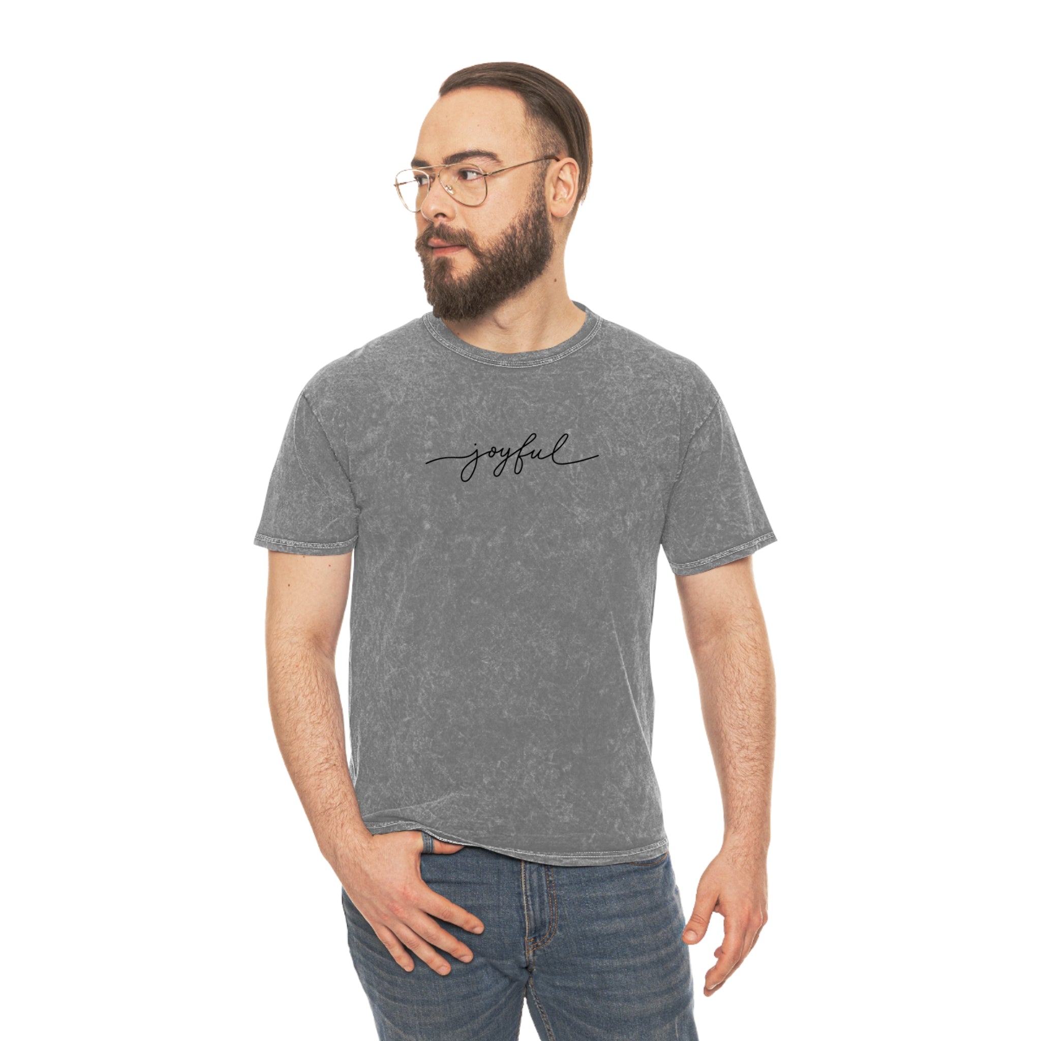 Joyful Lettered (Black) Unisex Mineral Wash T-Shirt (Gray) - Stay In Spirit Shop