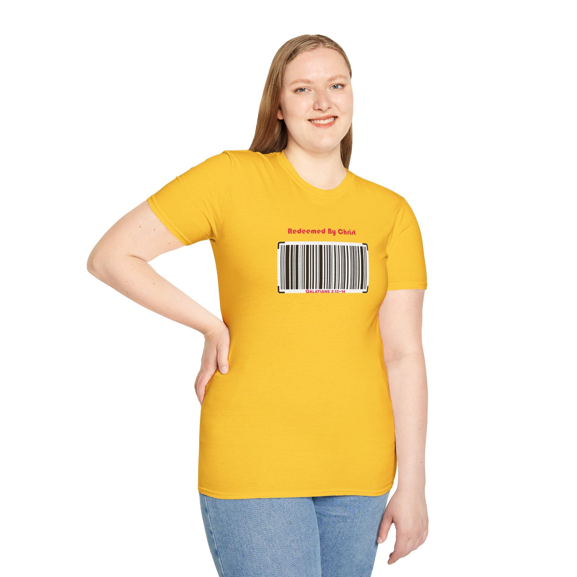 Redeemed By Christ (Red/Black) Unisex Softstyle T-Shirt - Stay In Spirit Shop