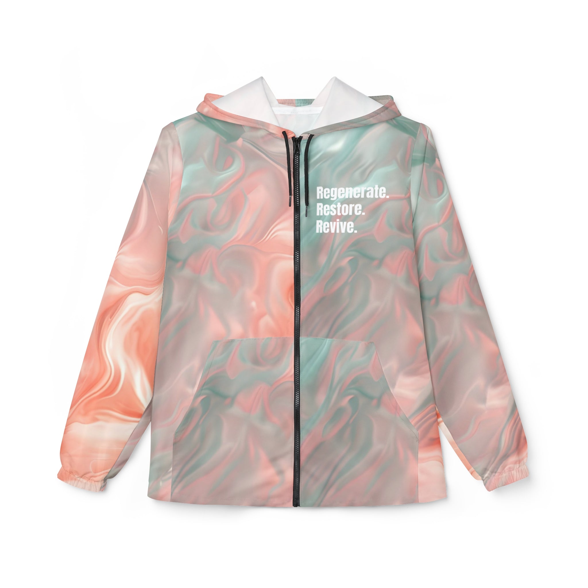 Regenerate Restore Revive Teal and Peach Windbreaker Jacket