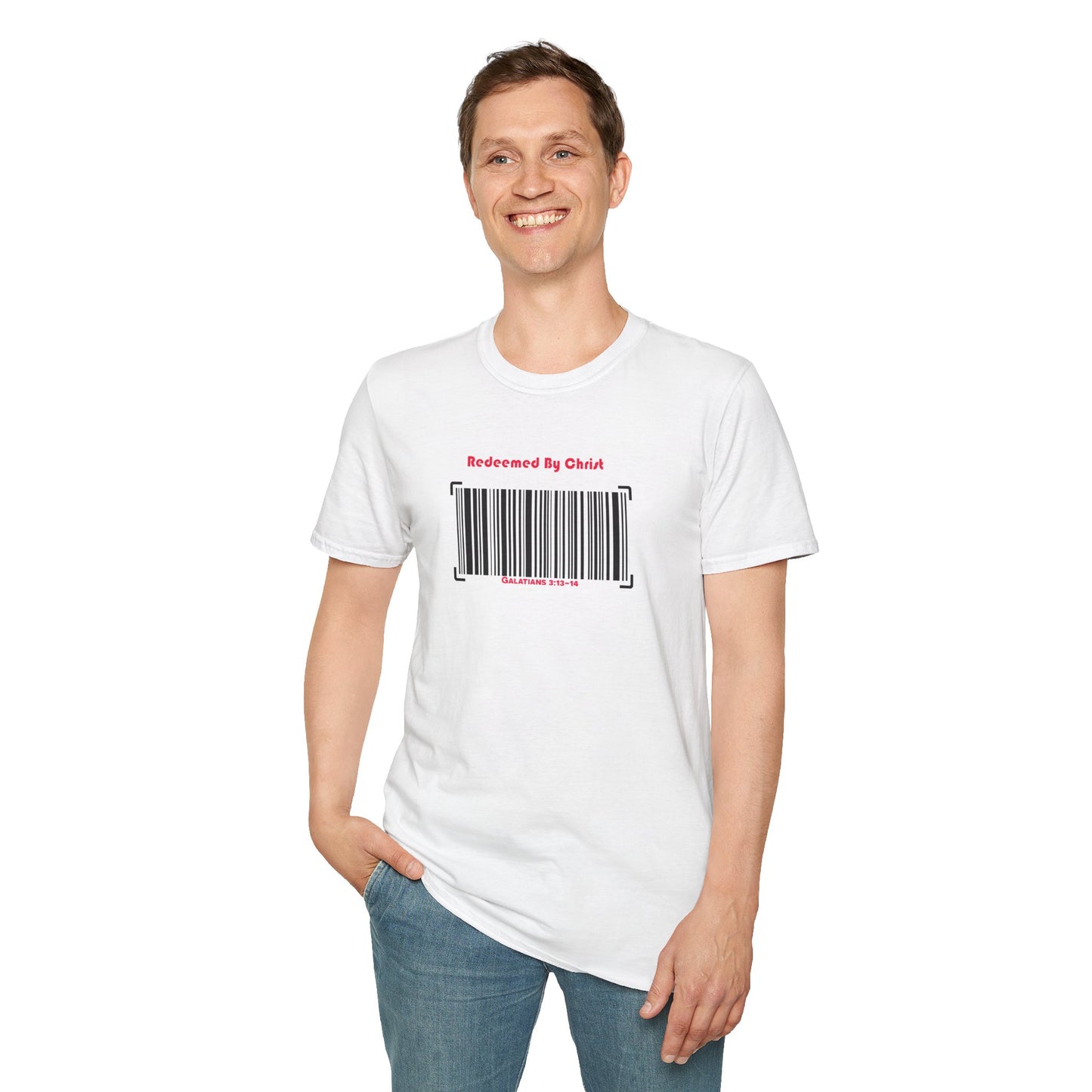Redeemed By Christ (Red/Black) Unisex Softstyle T-Shirt - Stay In Spirit Shop