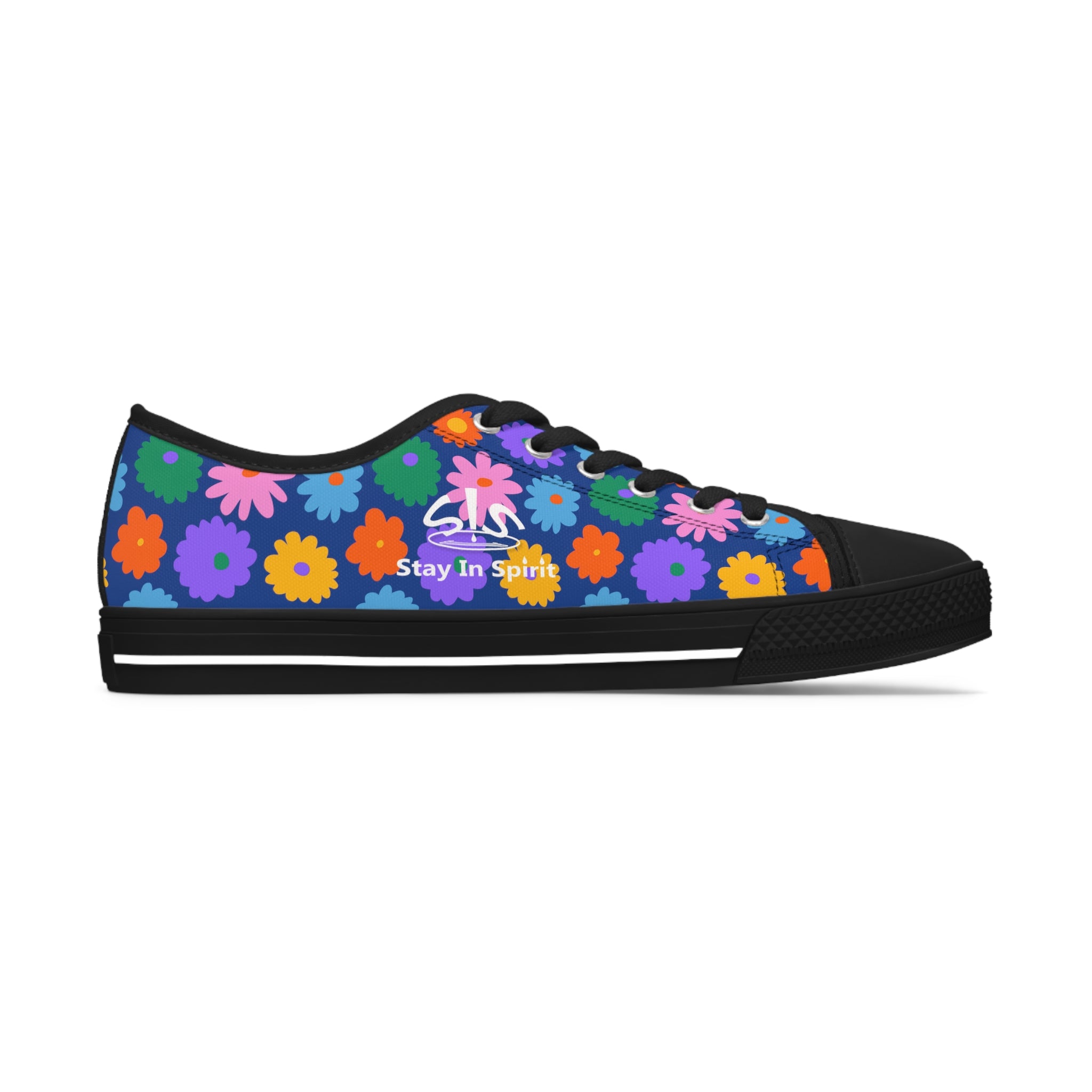 Stay In Spirit Dark Blue Flower Women's Low Top Shoes - Stay In Spirit Shop