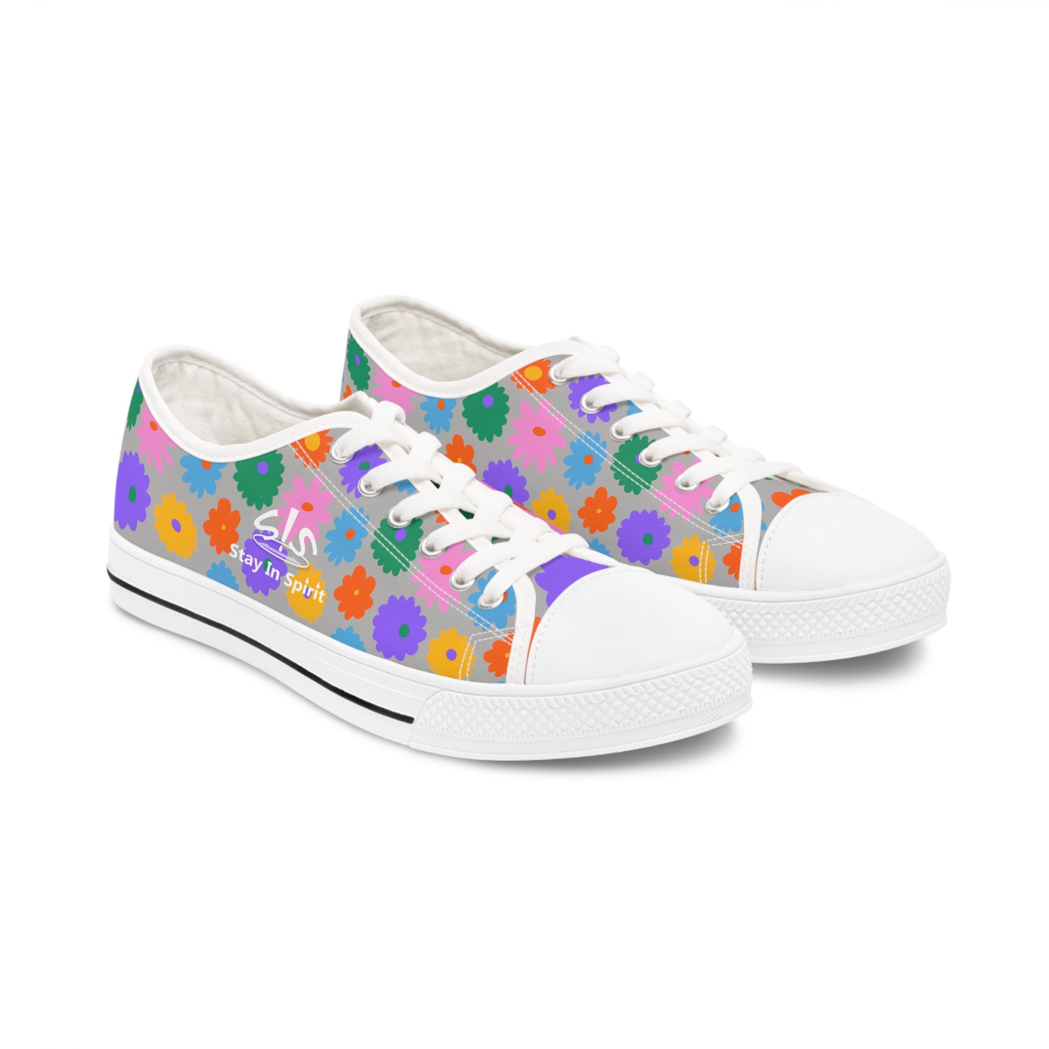 Stay In Spirit Gray Flower Women's Low Top Shoes - Stay In Spirit Shop