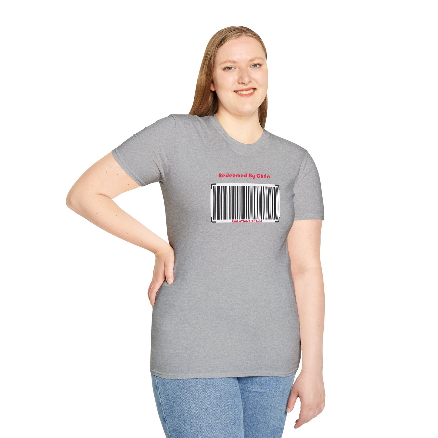 Redeemed By Christ (Red/Black) Unisex Softstyle T-Shirt - Stay In Spirit Shop