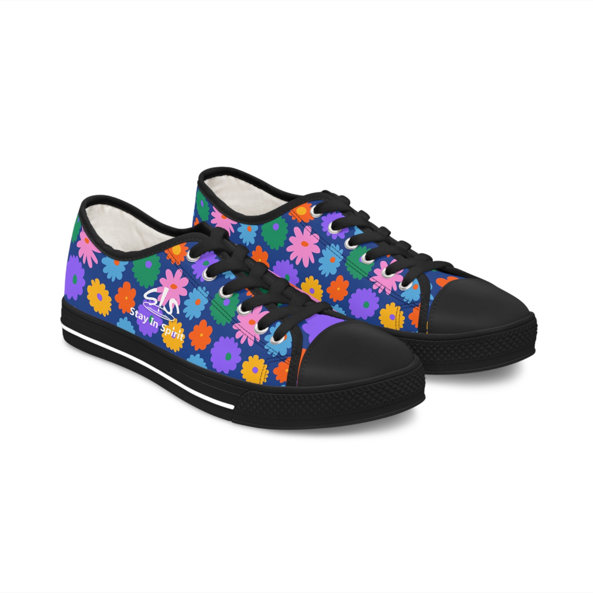 Stay In Spirit Dark Blue Flower Women's Low Top Shoes - Stay In Spirit Shop