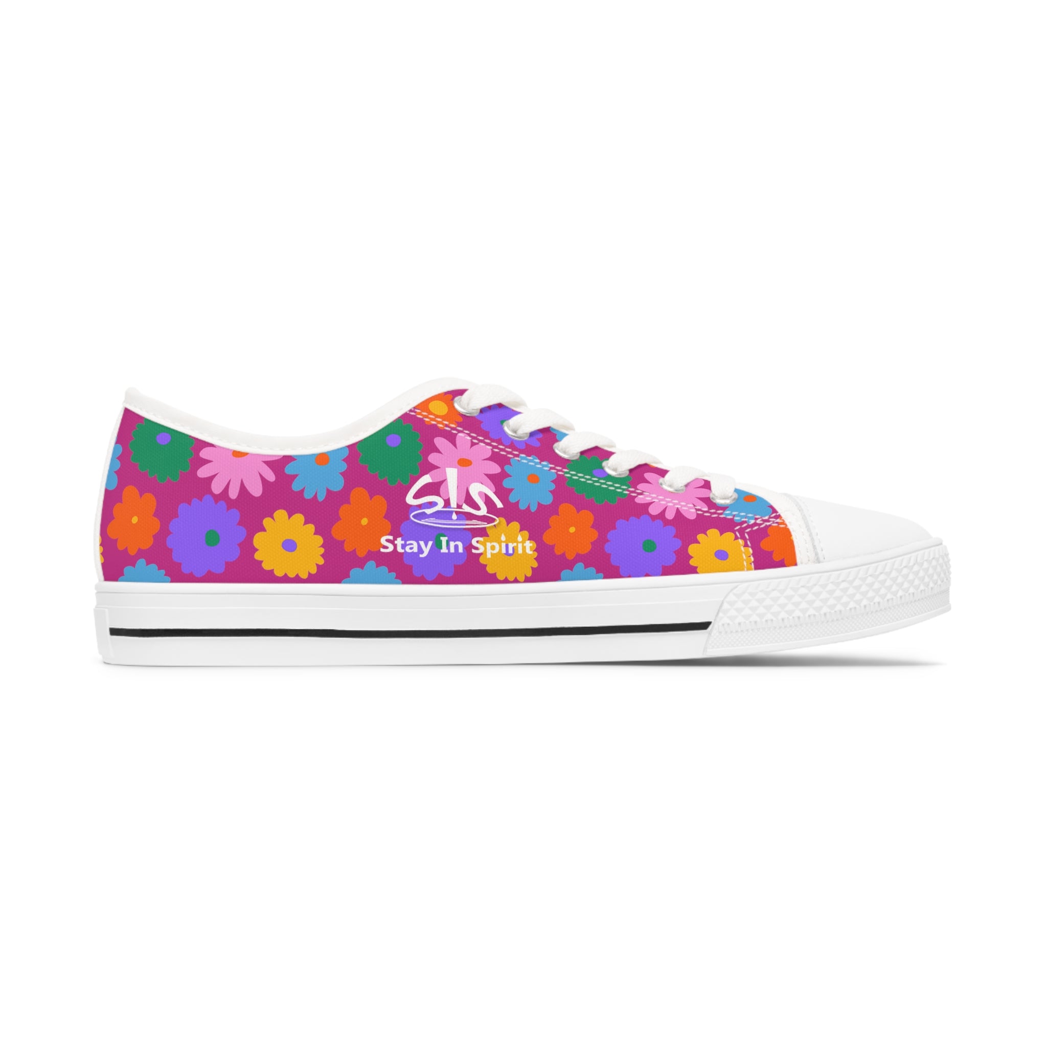 Stay In Spirit Hot Pink Flower Women's Low Top Shoes - Stay In Spirit Shop