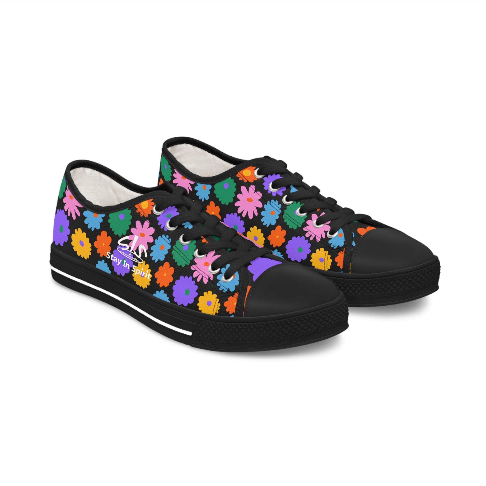 Stay In Spirit Black Flower Women's Low Top Shoes - Stay In Spirit Shop