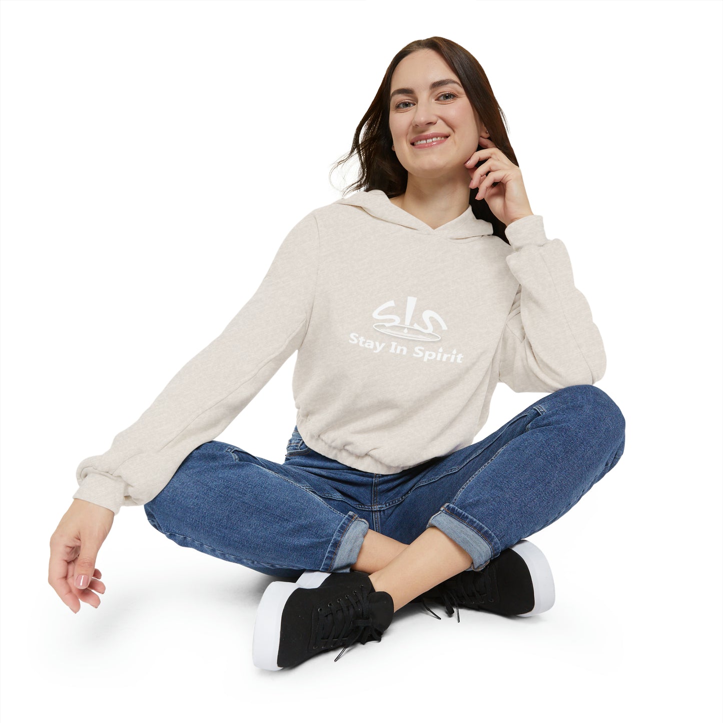 Women's Stay In Spirit White Logo Cinched Bottom Hoodie - Stay In Spirit Shop