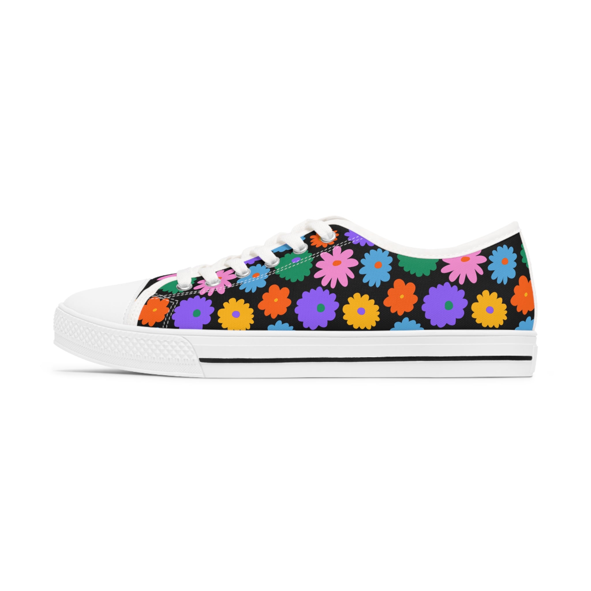 Stay In Spirit Black Flower Women's Low Top Shoes - Stay In Spirit Shop