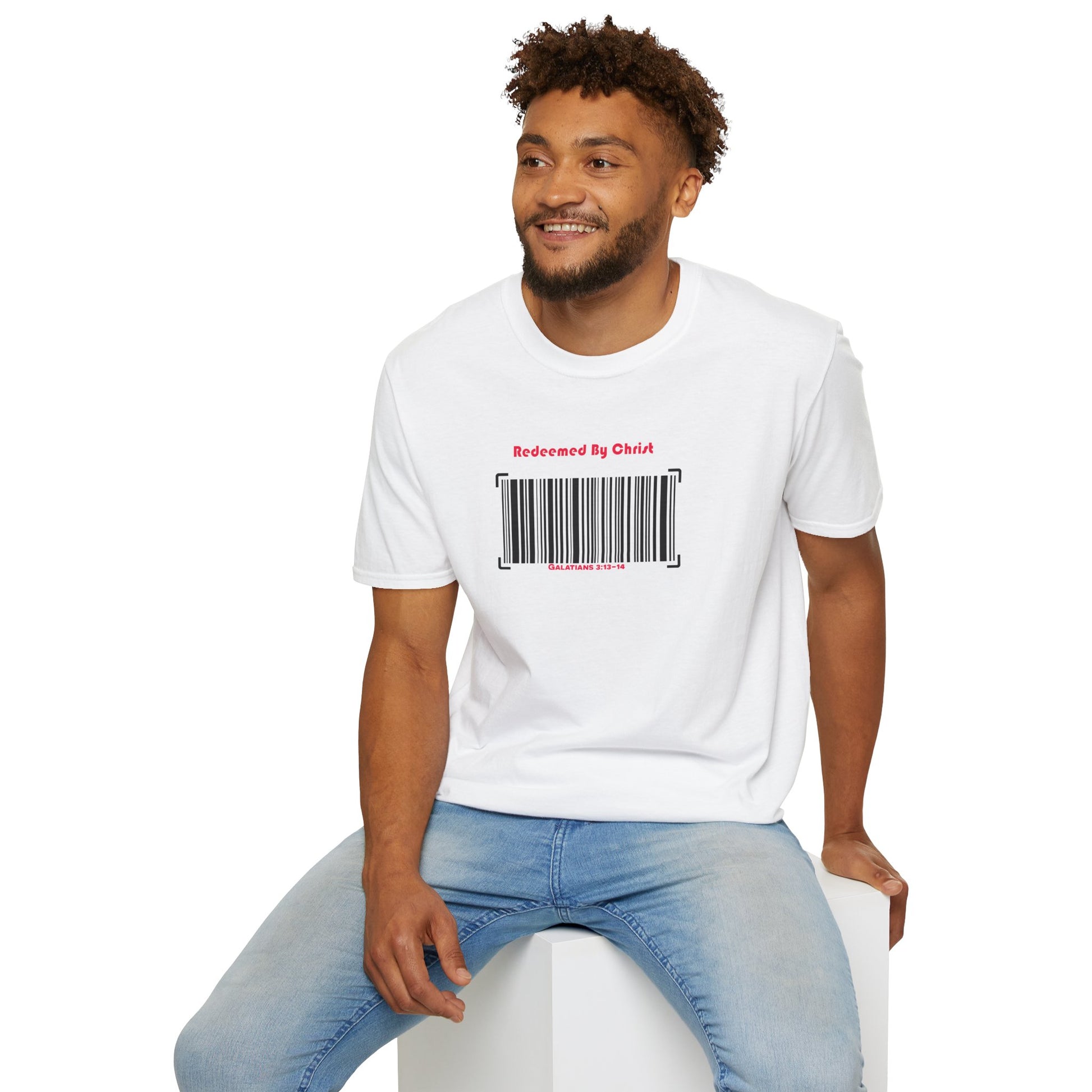 Redeemed By Christ (Red/Black) Unisex Softstyle T-Shirt - Stay In Spirit Shop