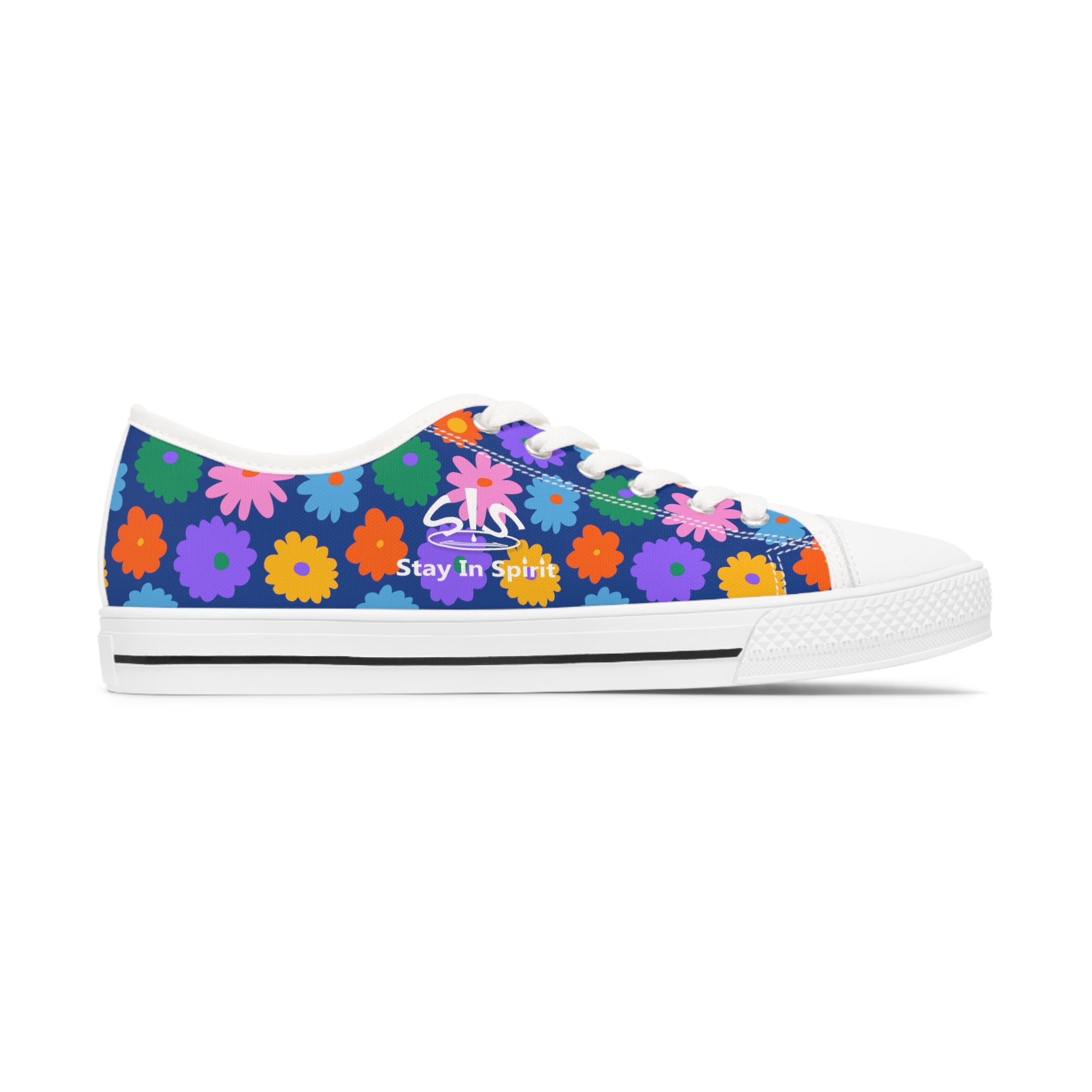 Stay In Spirit Dark Blue Flower Women's Low Top Shoes - Stay In Spirit Shop