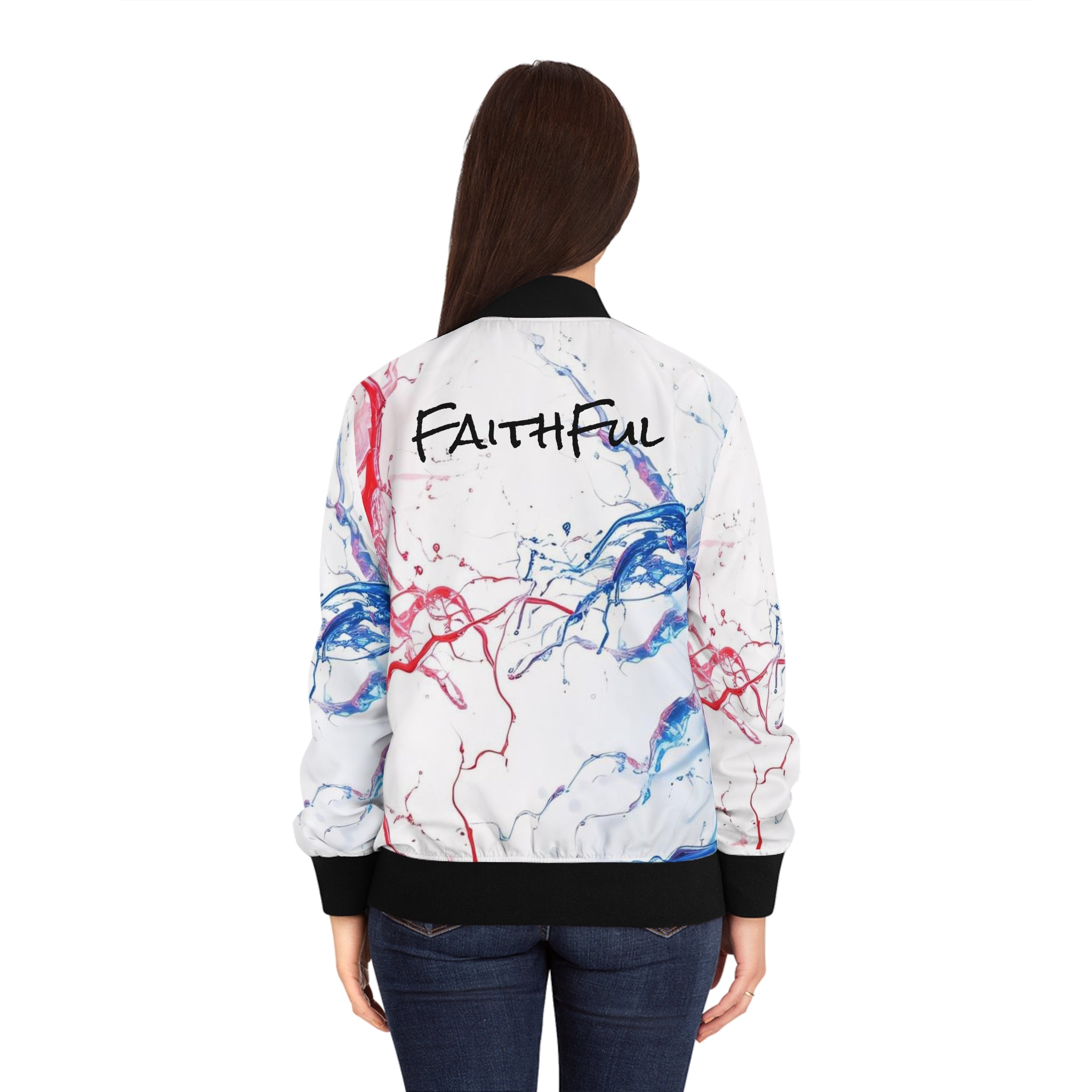 Faithful Women's Bomber Jacket ( Red/White/Blue ) - Stay In Spirit Shop