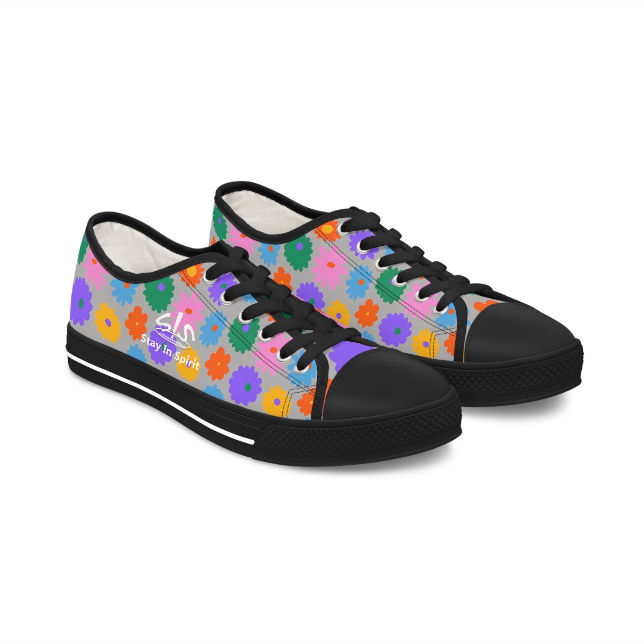 Stay In Spirit Gray Flower Women's Low Top Shoes - Stay In Spirit Shop