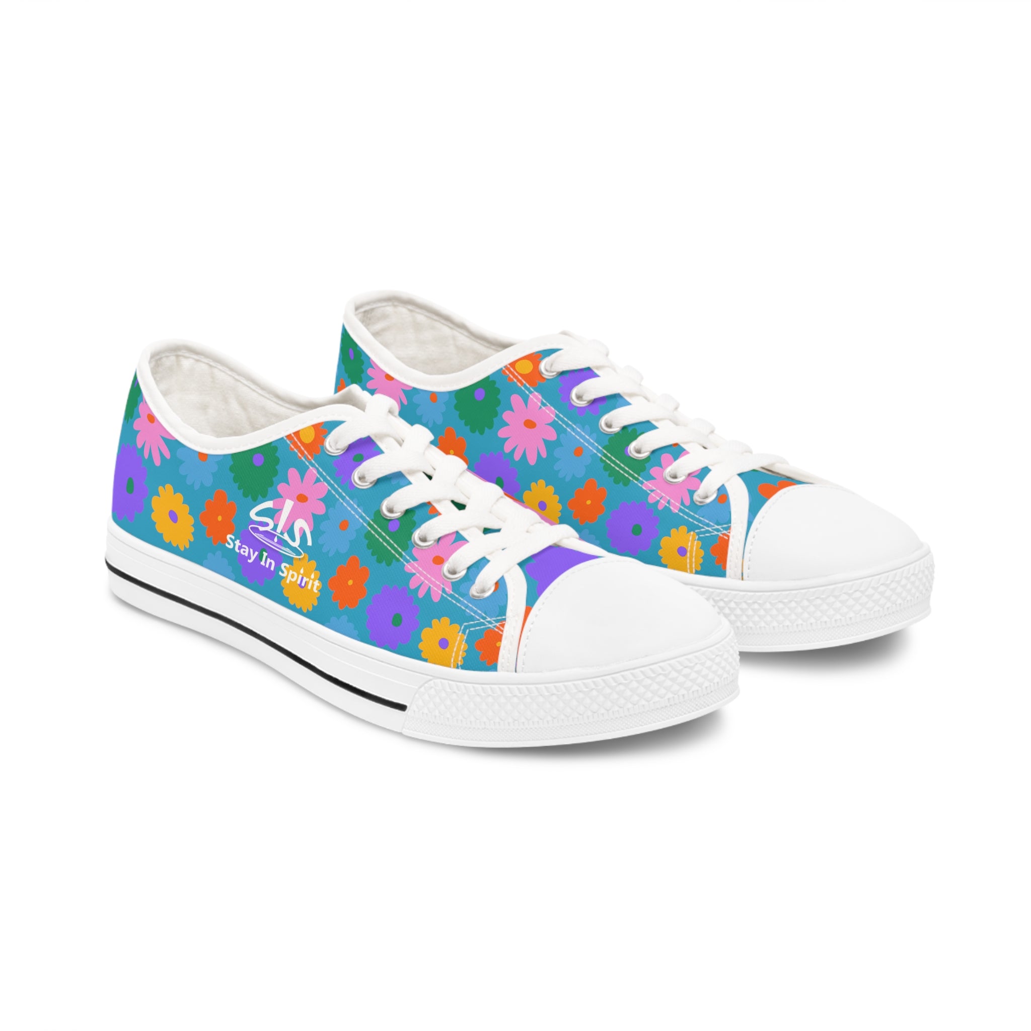 Stay In Spirit Turquoise Flower Women's Low Top Shoes - Stay In Spirit Shop