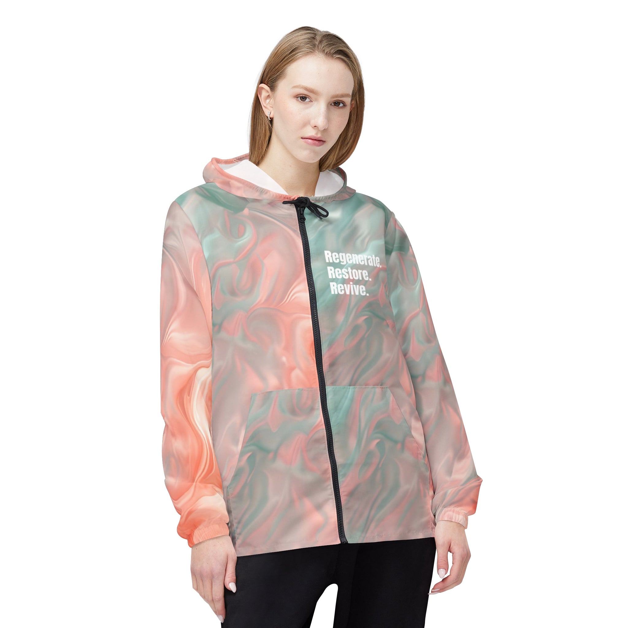 Regenerate Restore Revive Teal and Peach Windbreaker Jacket - Stay In Spirit Shop