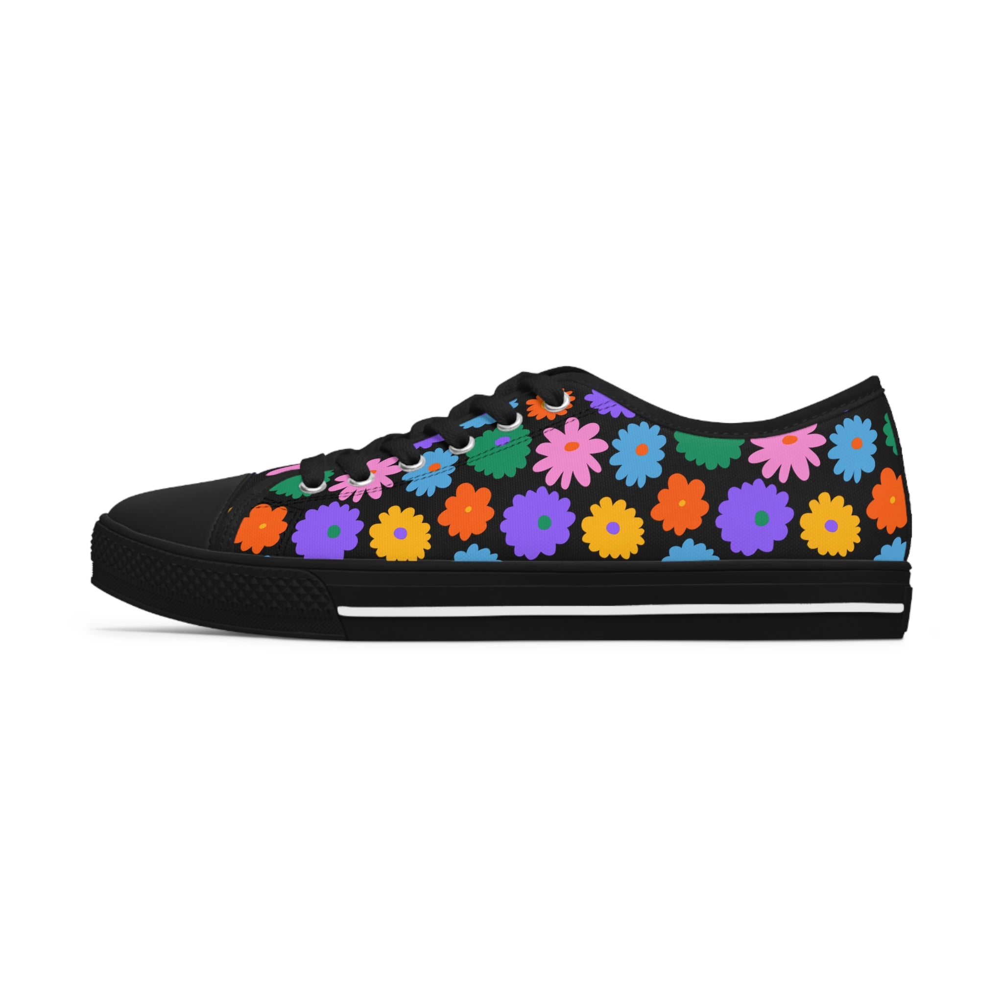 Stay In Spirit Black Flower Women's Low Top Shoes - Stay In Spirit Shop