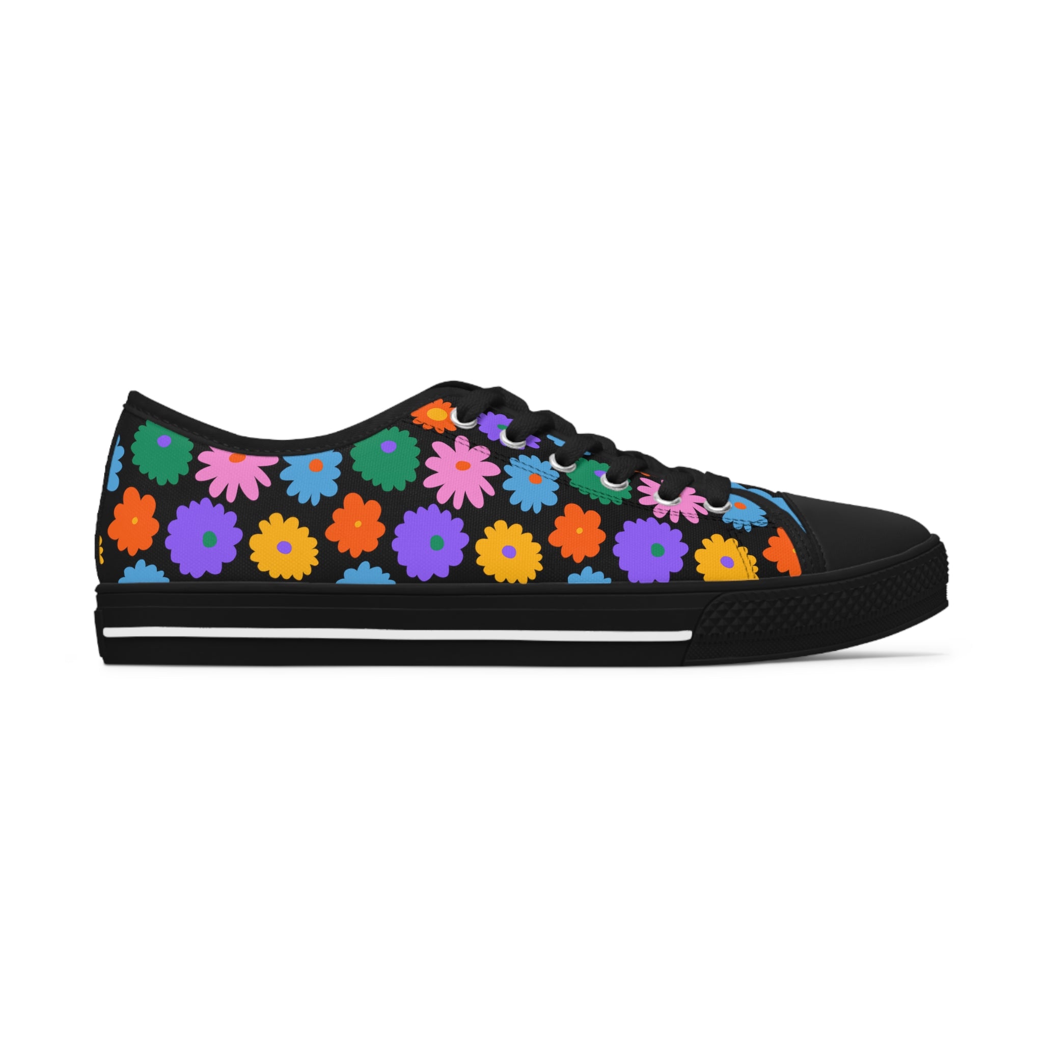 Stay In Spirit Black Flower Women's Low Top Shoes - Stay In Spirit Shop