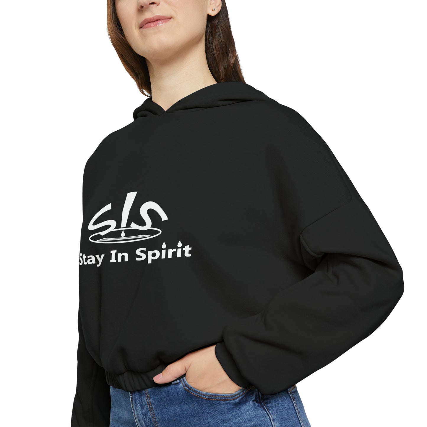 Women's Stay In Spirit White Logo Cinched Bottom Hoodie - Stay In Spirit Shop