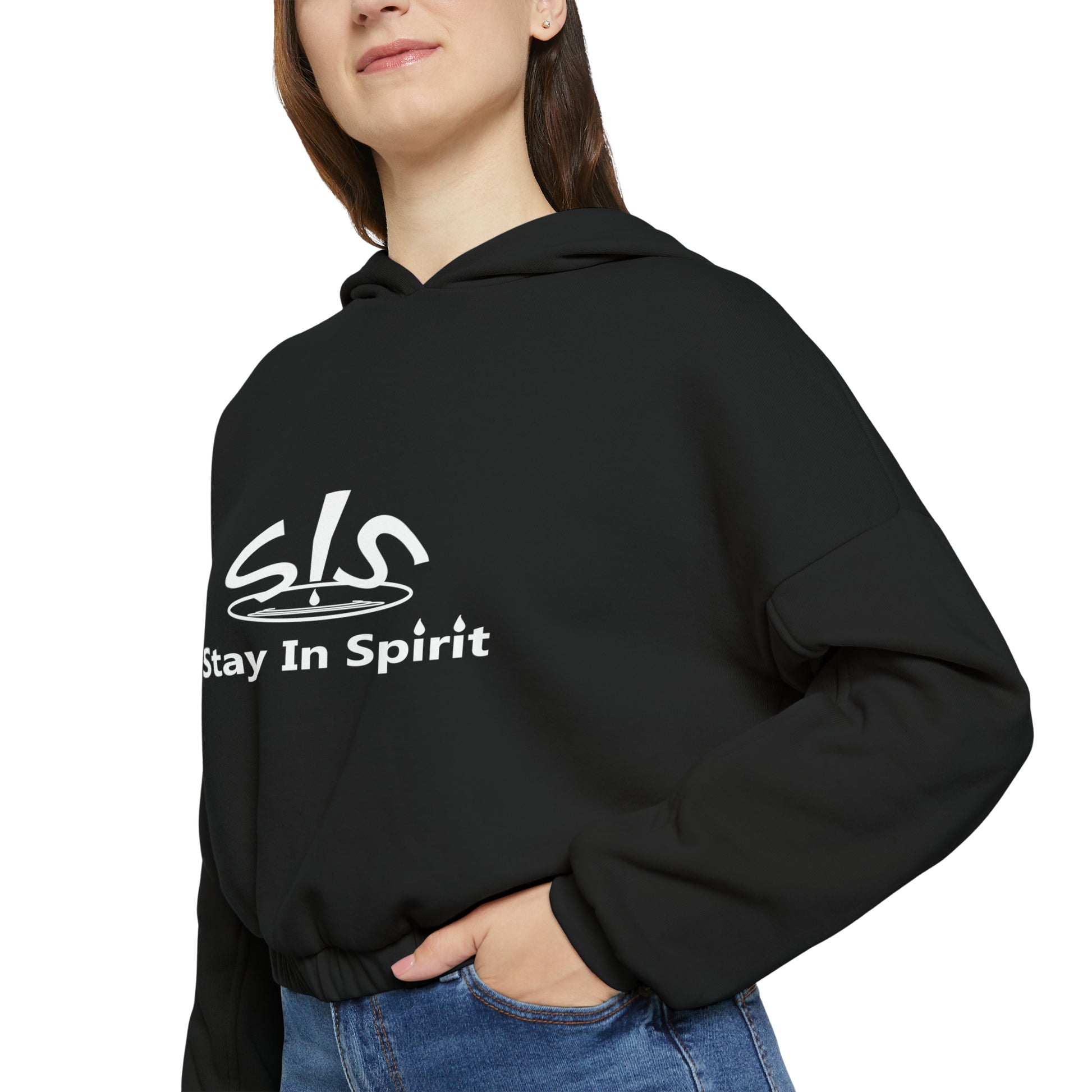 Women's Stay In Spirit White Logo Cinched Bottom Hoodie - Stay In Spirit Shop