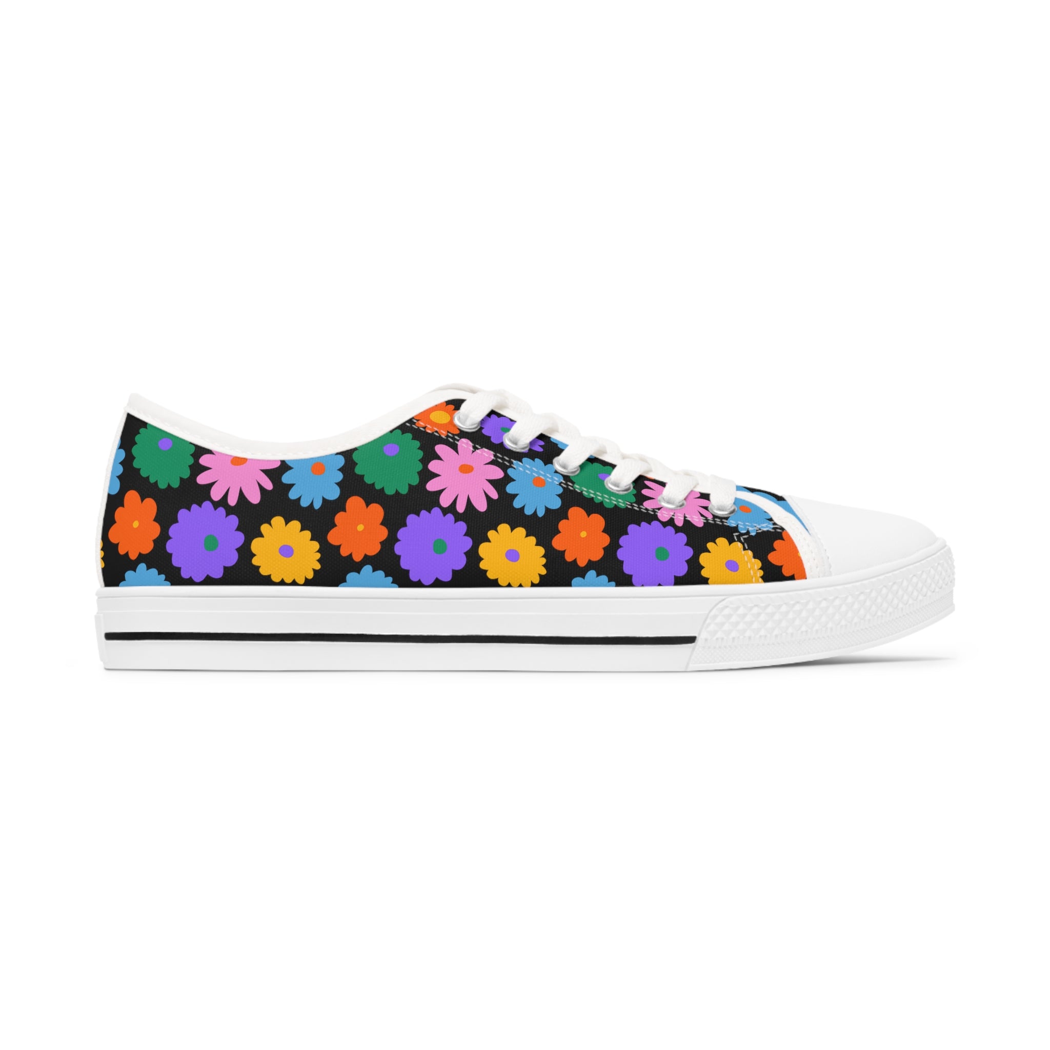 Stay In Spirit Black Flower Women's Low Top Shoes - Stay In Spirit Shop