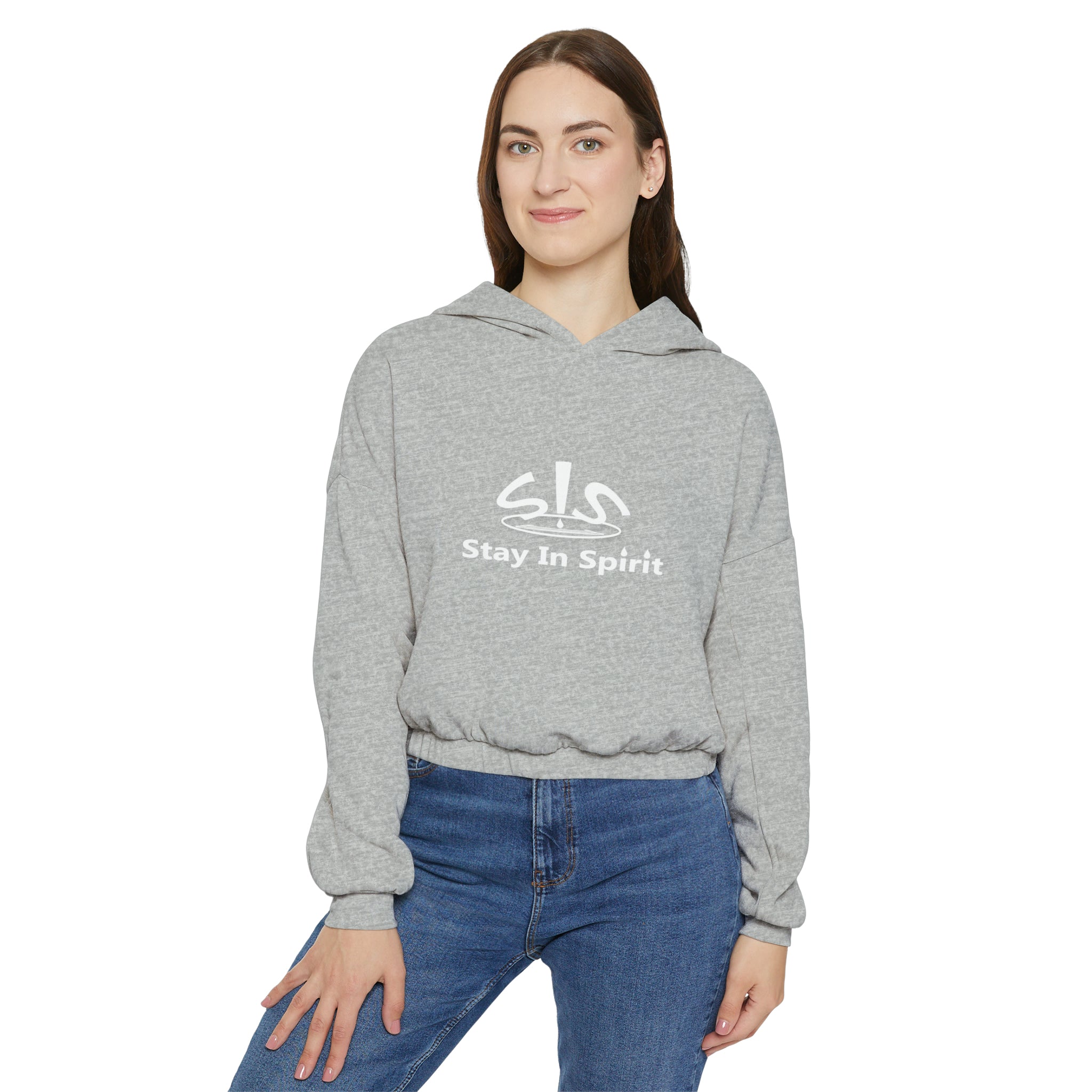 Women's Stay In Spirit White Logo Cinched Bottom Hoodie - Stay In Spirit Shop