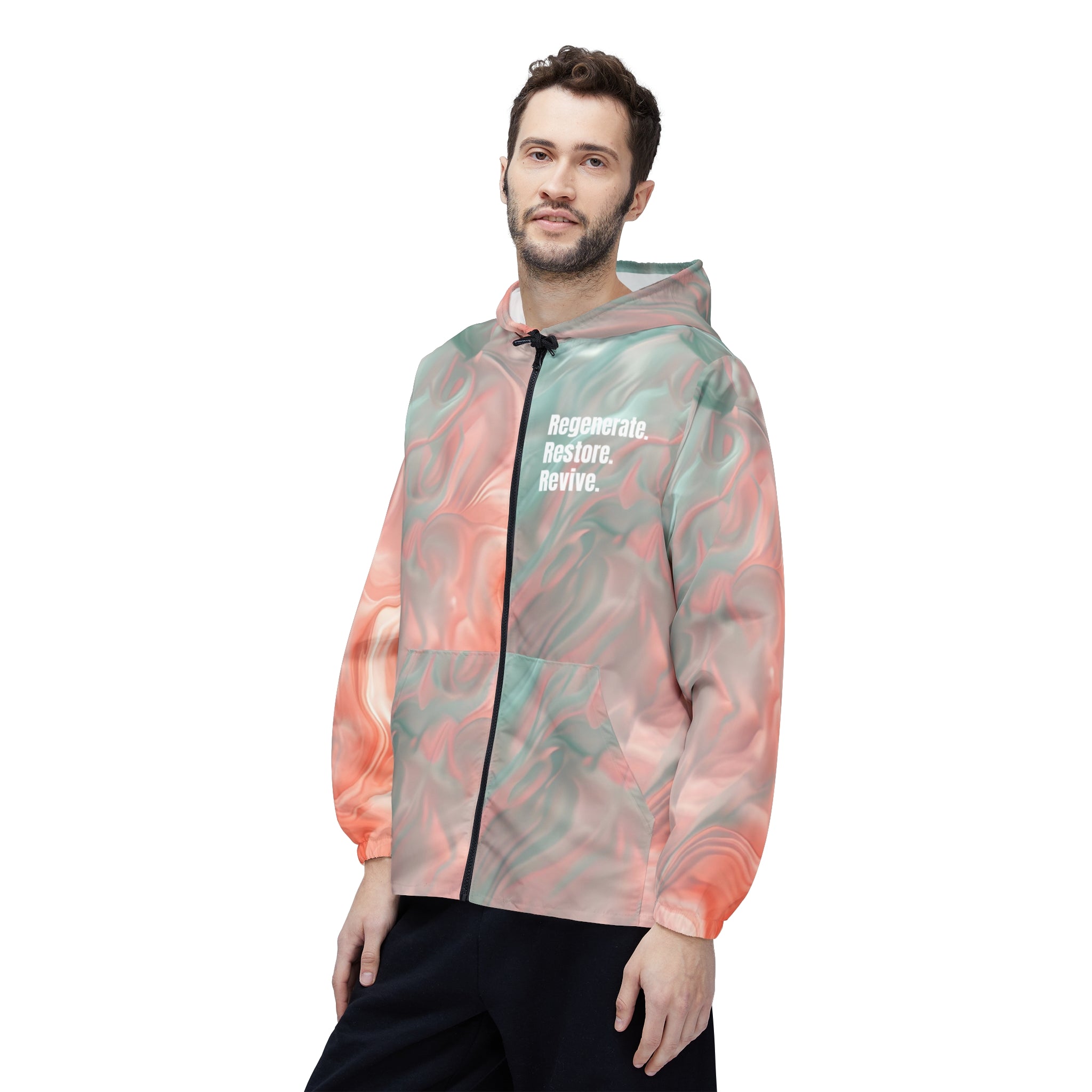 Regenerate Restore Revive Teal and Peach Windbreaker Jacket - Stay In Spirit Shop