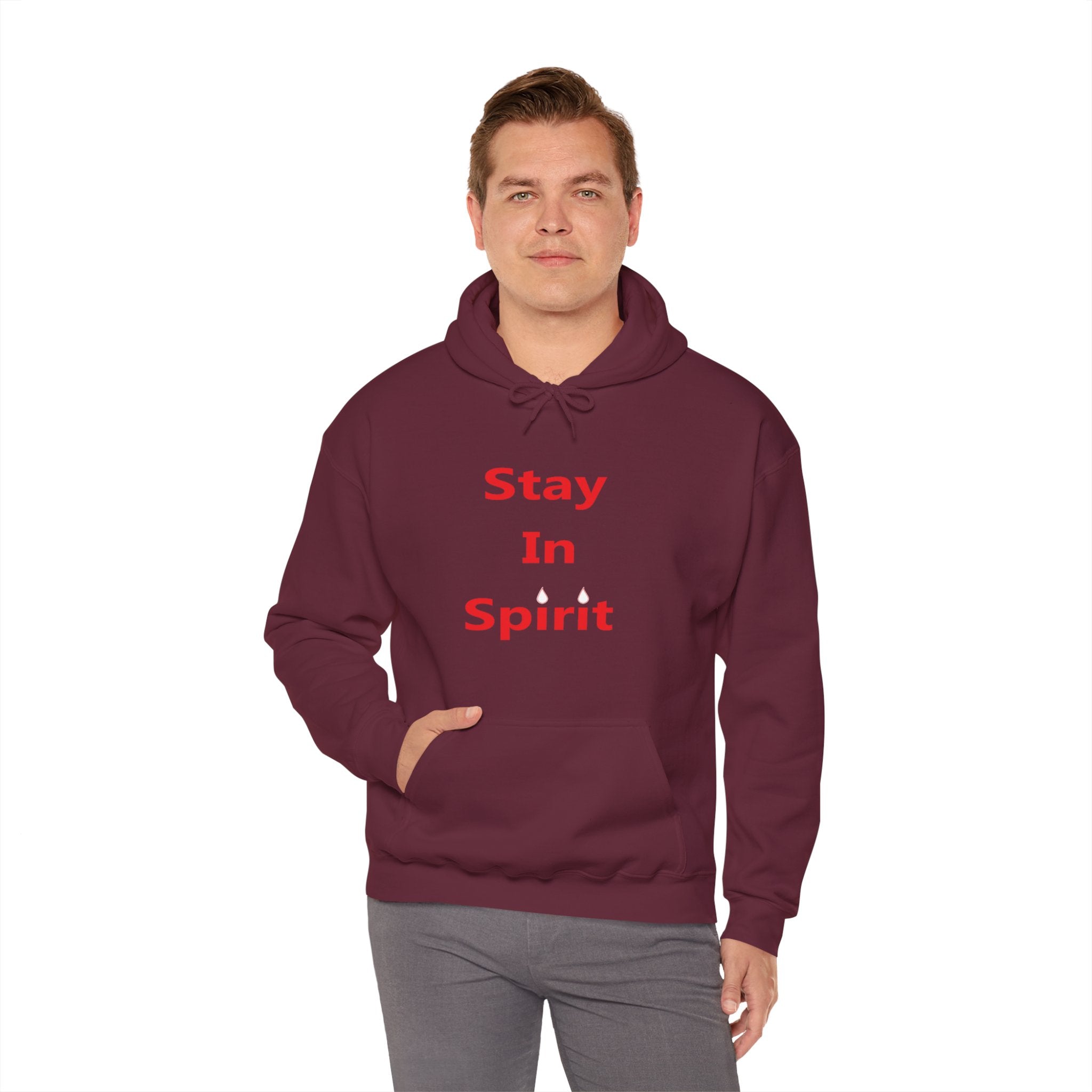 Stay In Spirit Red Lettered Unisex Heavy Blend™ Hooded Sweatshirt