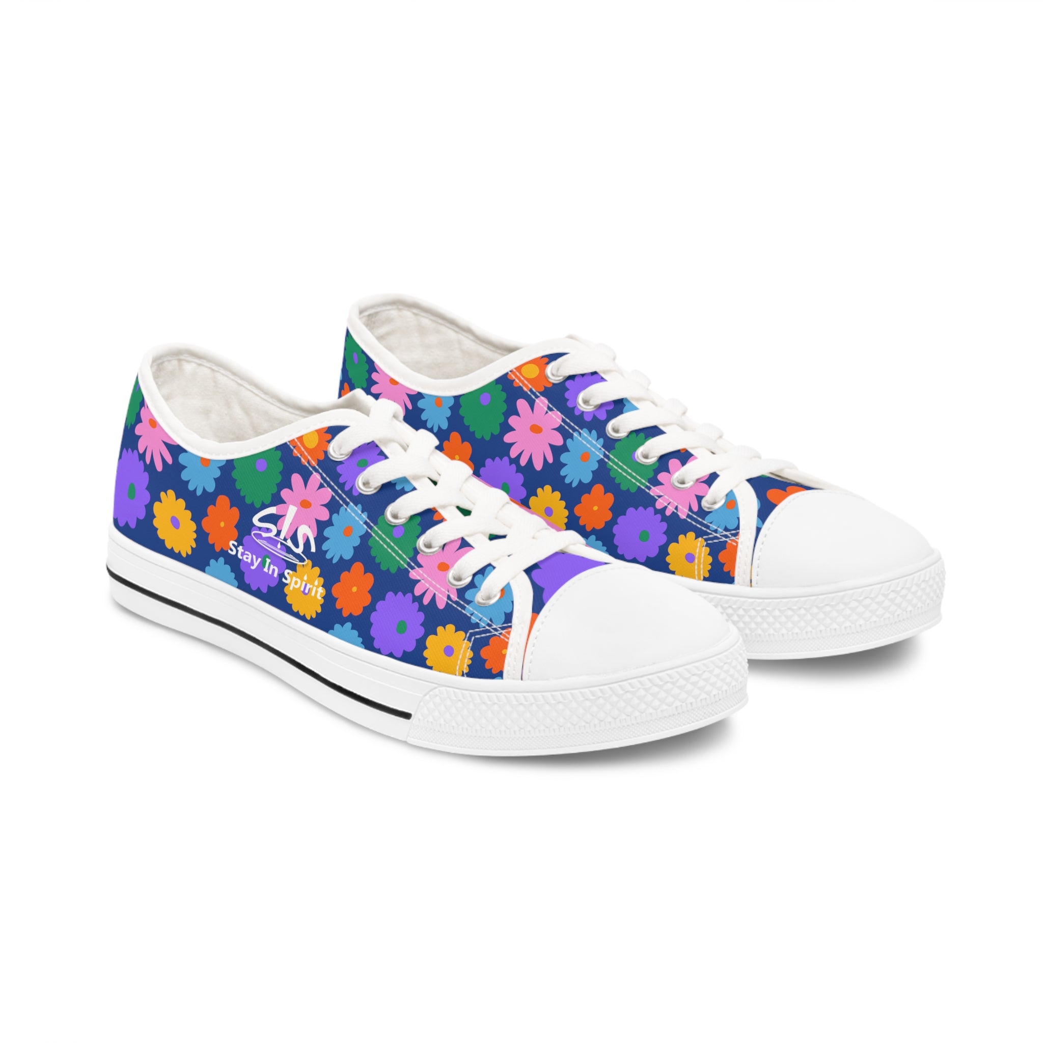 Stay In Spirit Dark Blue Flower Women's Low Top Shoes - Stay In Spirit Shop