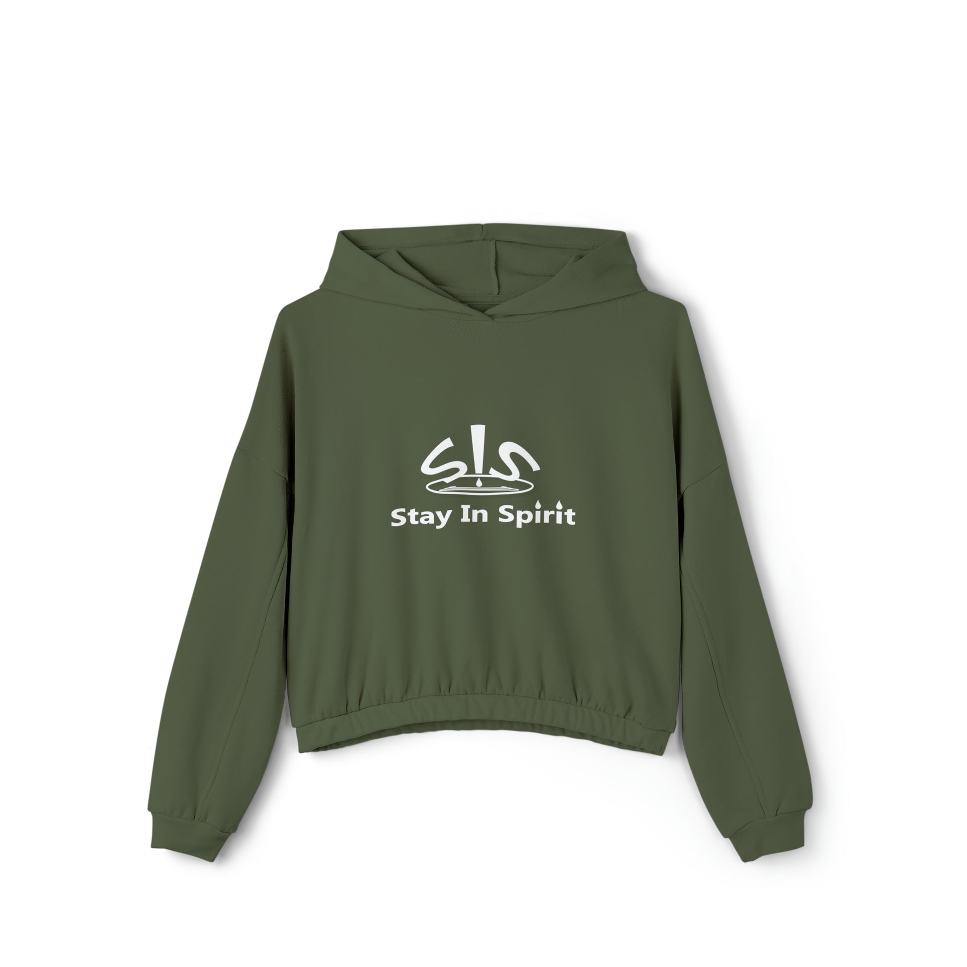 Women's Stay In Spirit White Logo Cinched Bottom Hoodie - Stay In Spirit Shop