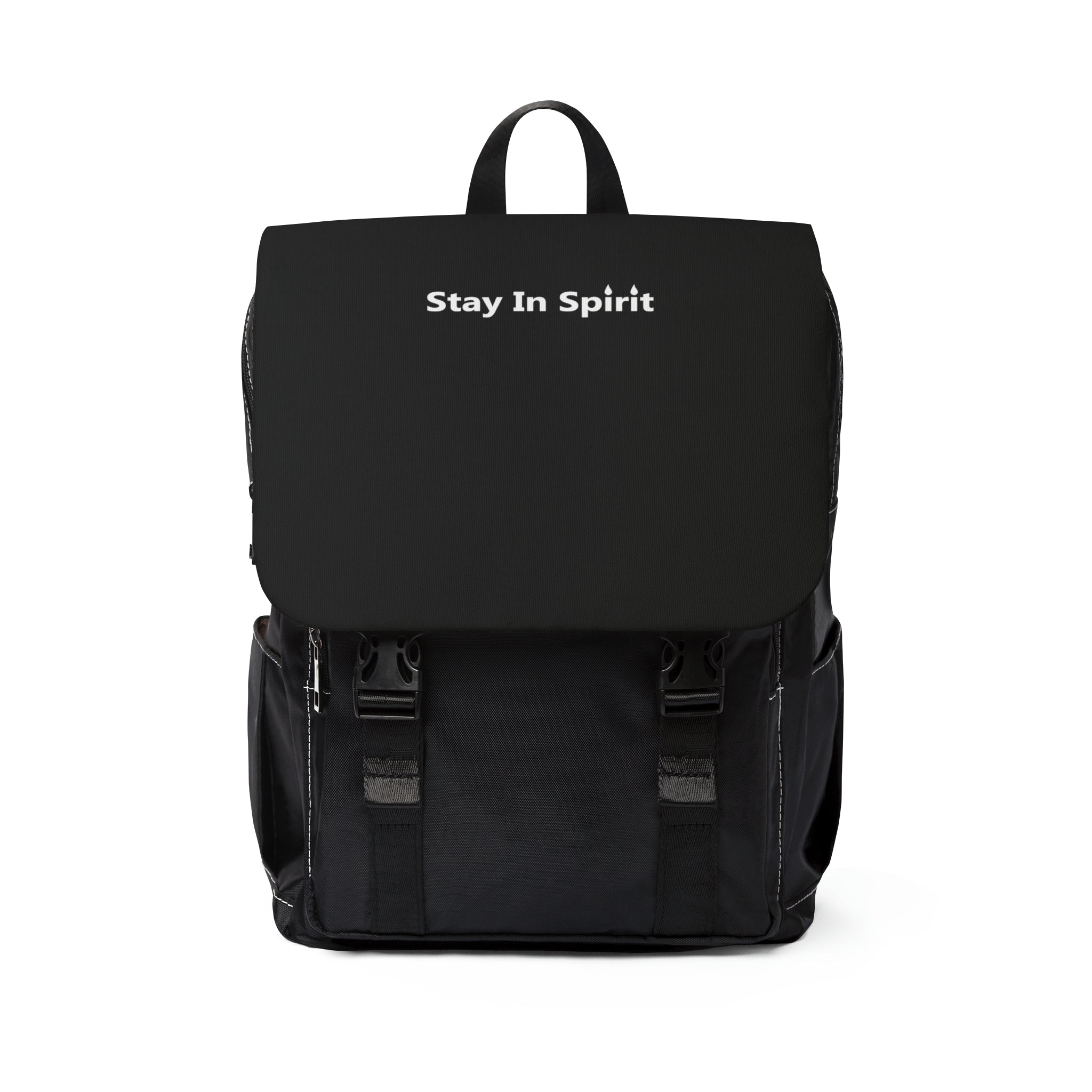 Stay In Spirit Lettered (White) - Black Unisex Casual Shoulder Backpack - Stay In Spirit Shop