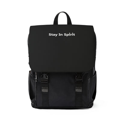 Stay In Spirit Lettered (White) - Black Unisex Casual Shoulder Backpack - Stay In Spirit Shop