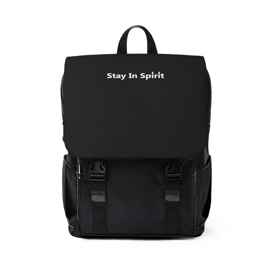 Stay In Spirit Lettered (White) - Black Unisex Casual Shoulder Backpack - Stay In Spirit Shop