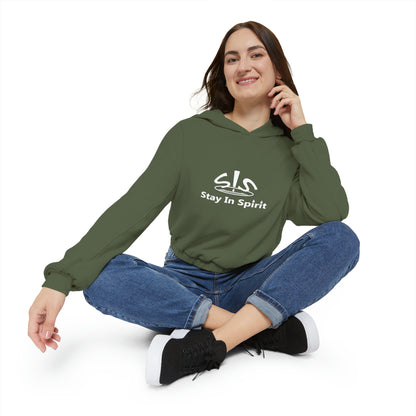 Women's Stay In Spirit White Logo Cinched Bottom Hoodie - Stay In Spirit Shop