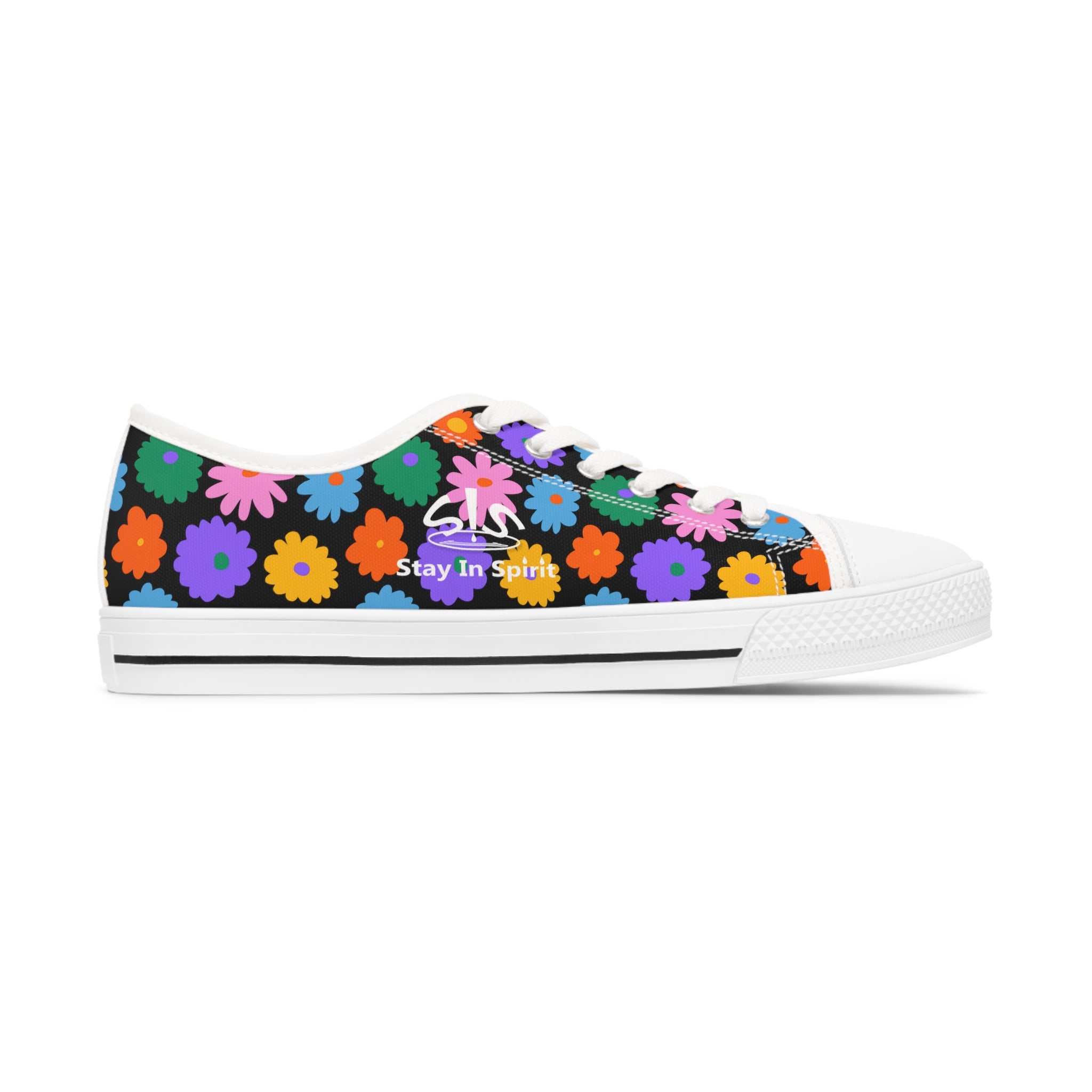 Stay In Spirit Black Flower Women's Low Top Shoes - Stay In Spirit Shop