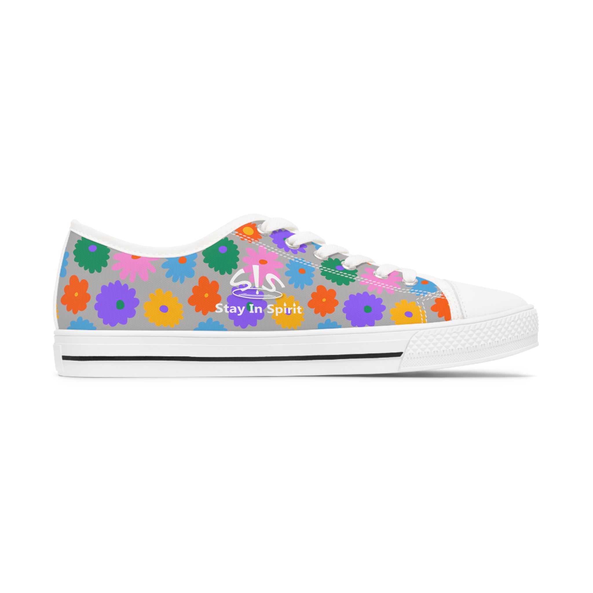 Stay In Spirit Gray Flower Women's Low Top Shoes - Stay In Spirit Shop