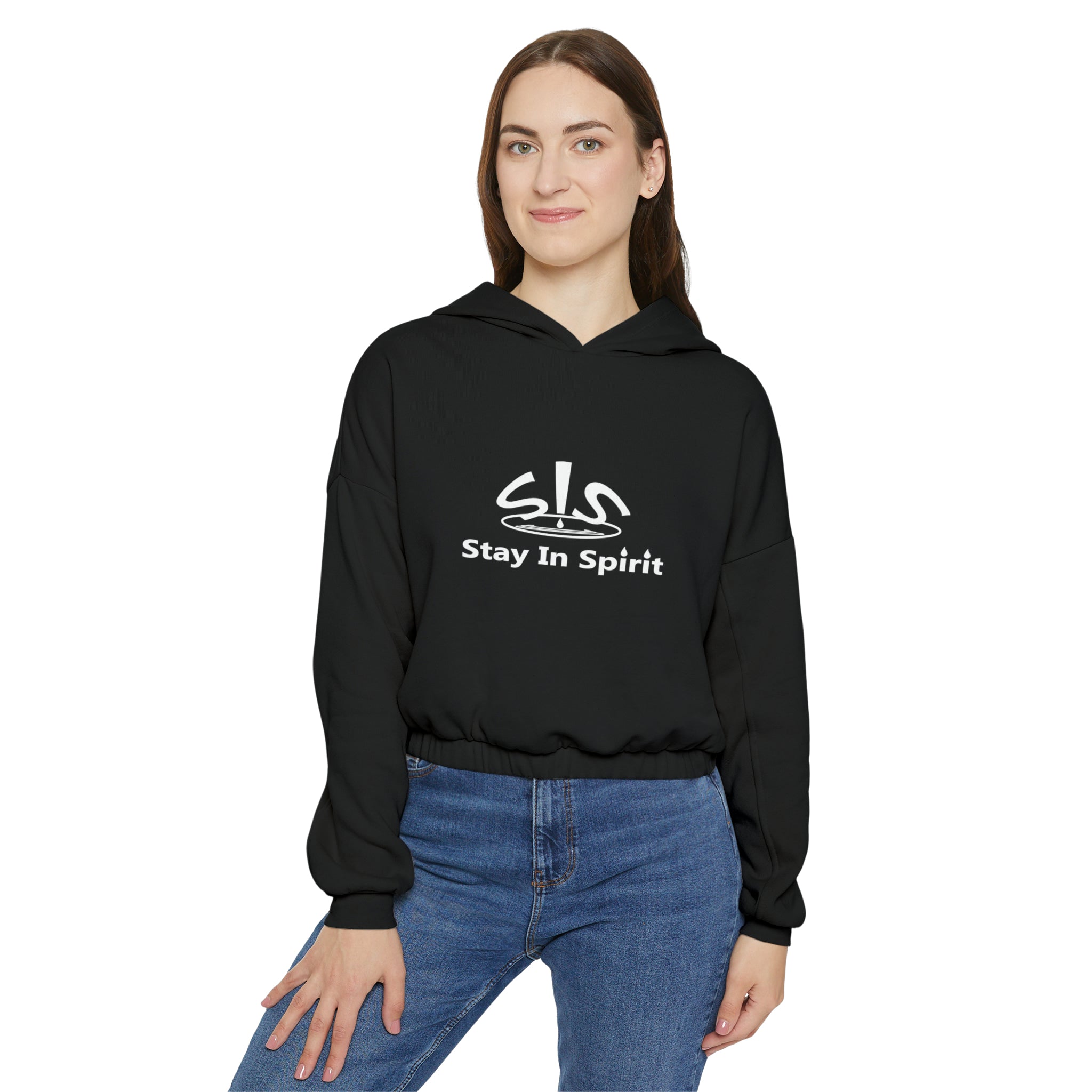 Women's Stay In Spirit White Logo Cinched Bottom Hoodie - Stay In Spirit Shop